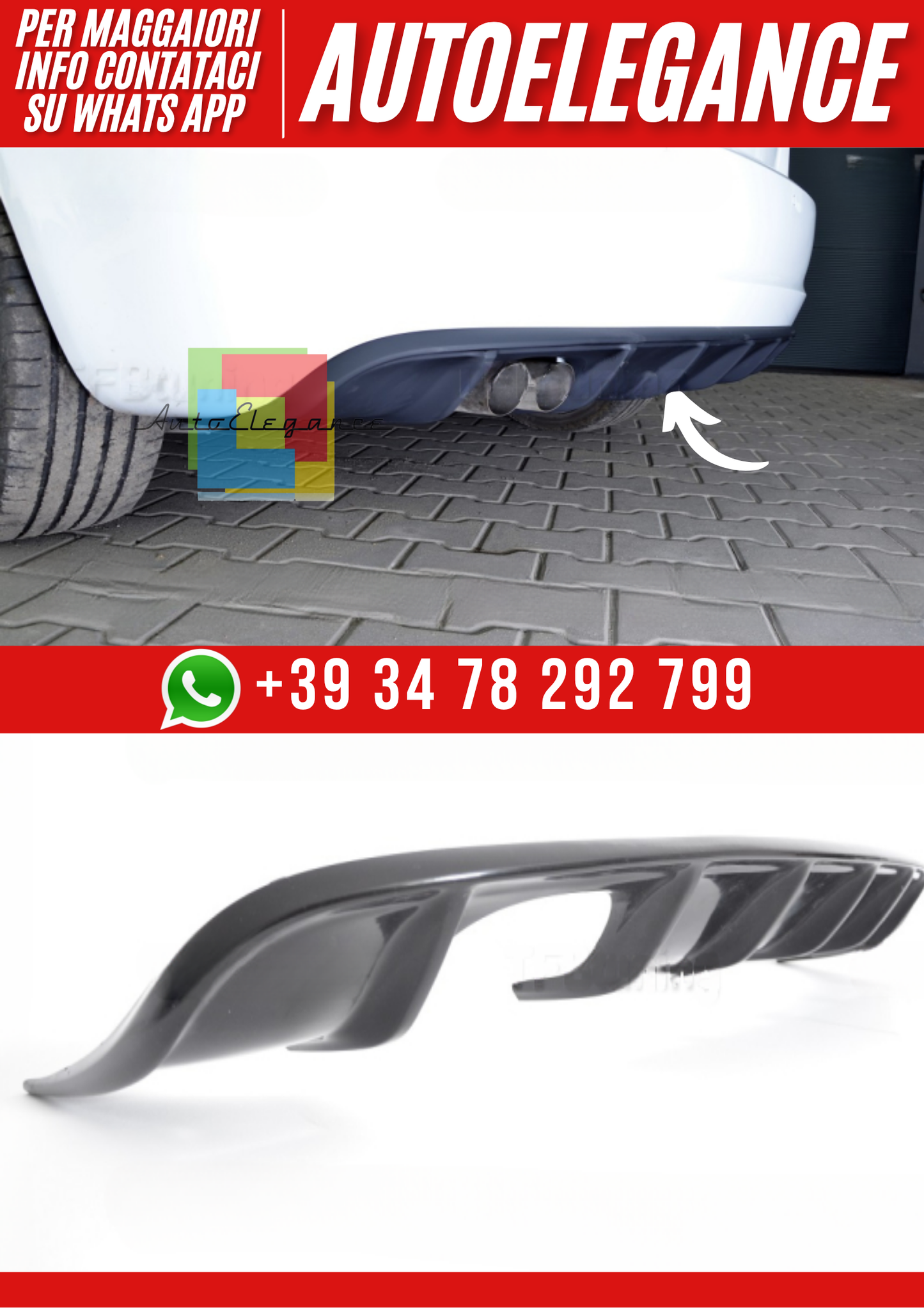 ❤️Diffusore Posteriore Compatibile con Audi A3 8P Sportback 2008–2013 Look RS3❤️