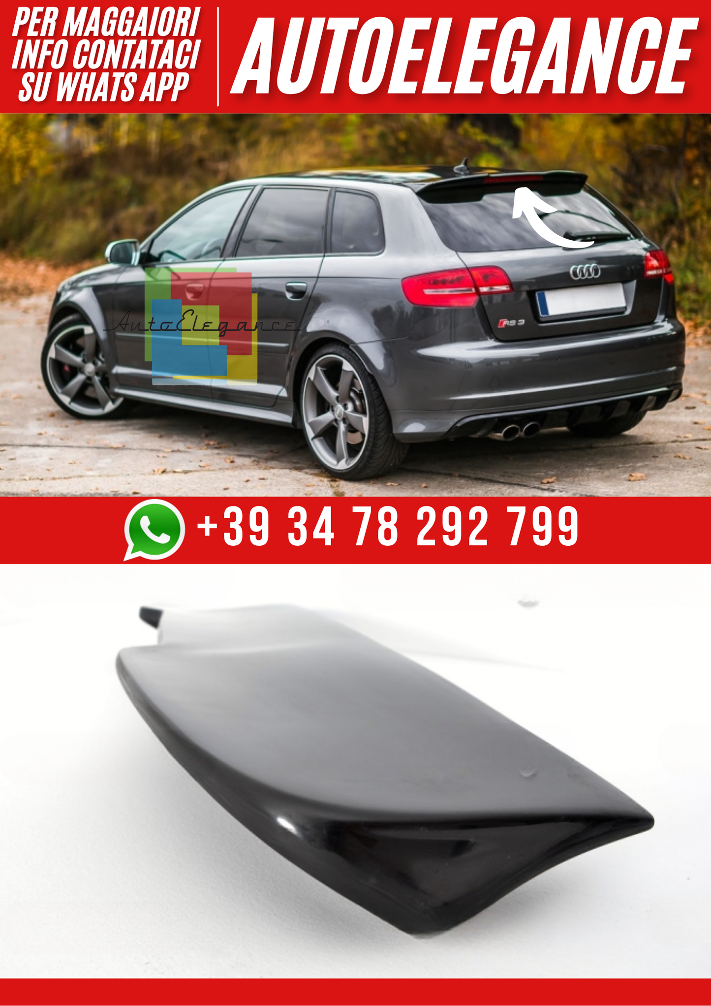 ❤️Spoiler Tetto Compatibile con Audi A3 8PA Sportback 2003–2013 Look RS3❤️