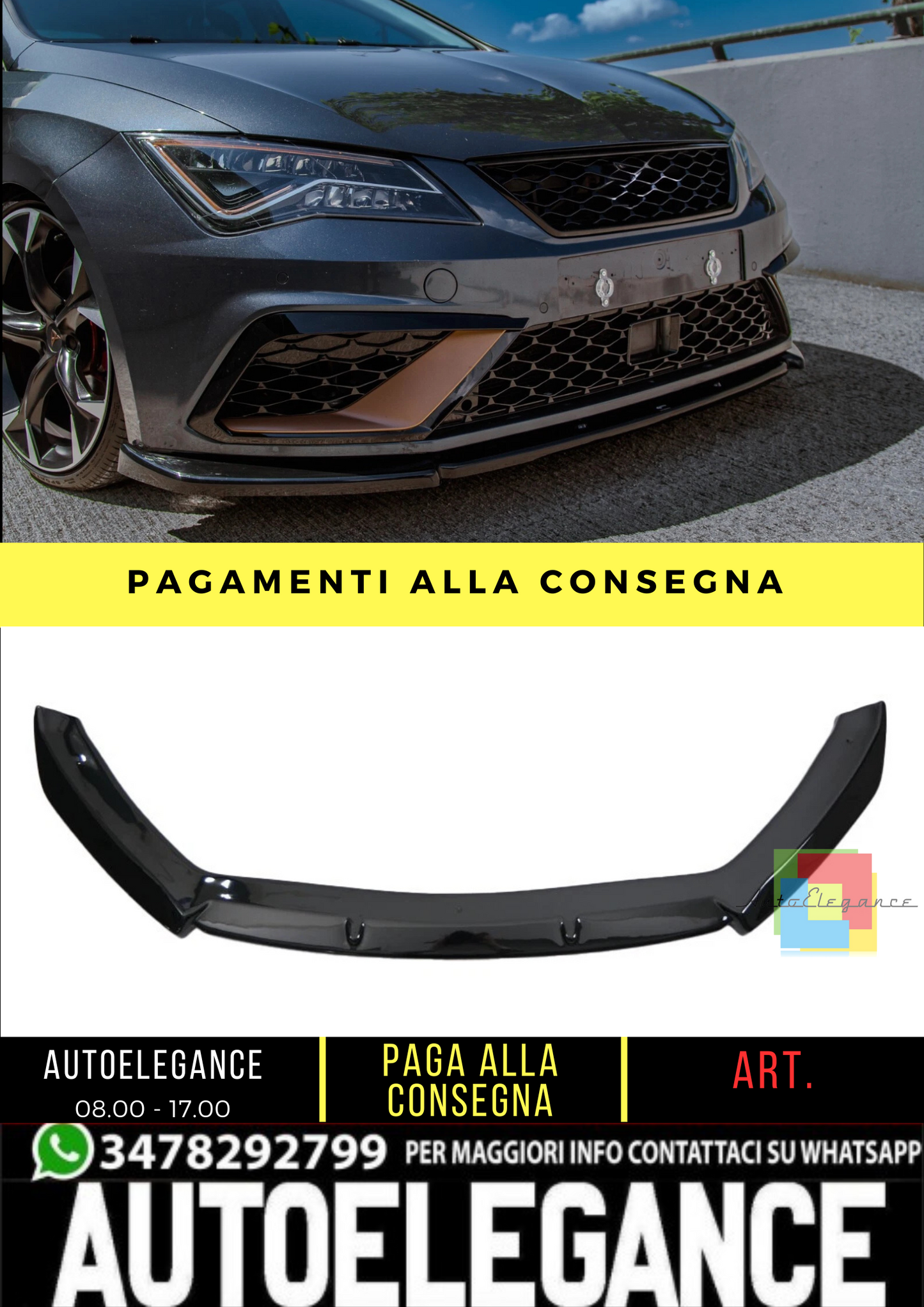 🔥 Spoiler Anteriore adatto per SEAT Leon FR MK3 Facelift dal 2017 al 2019 🔥