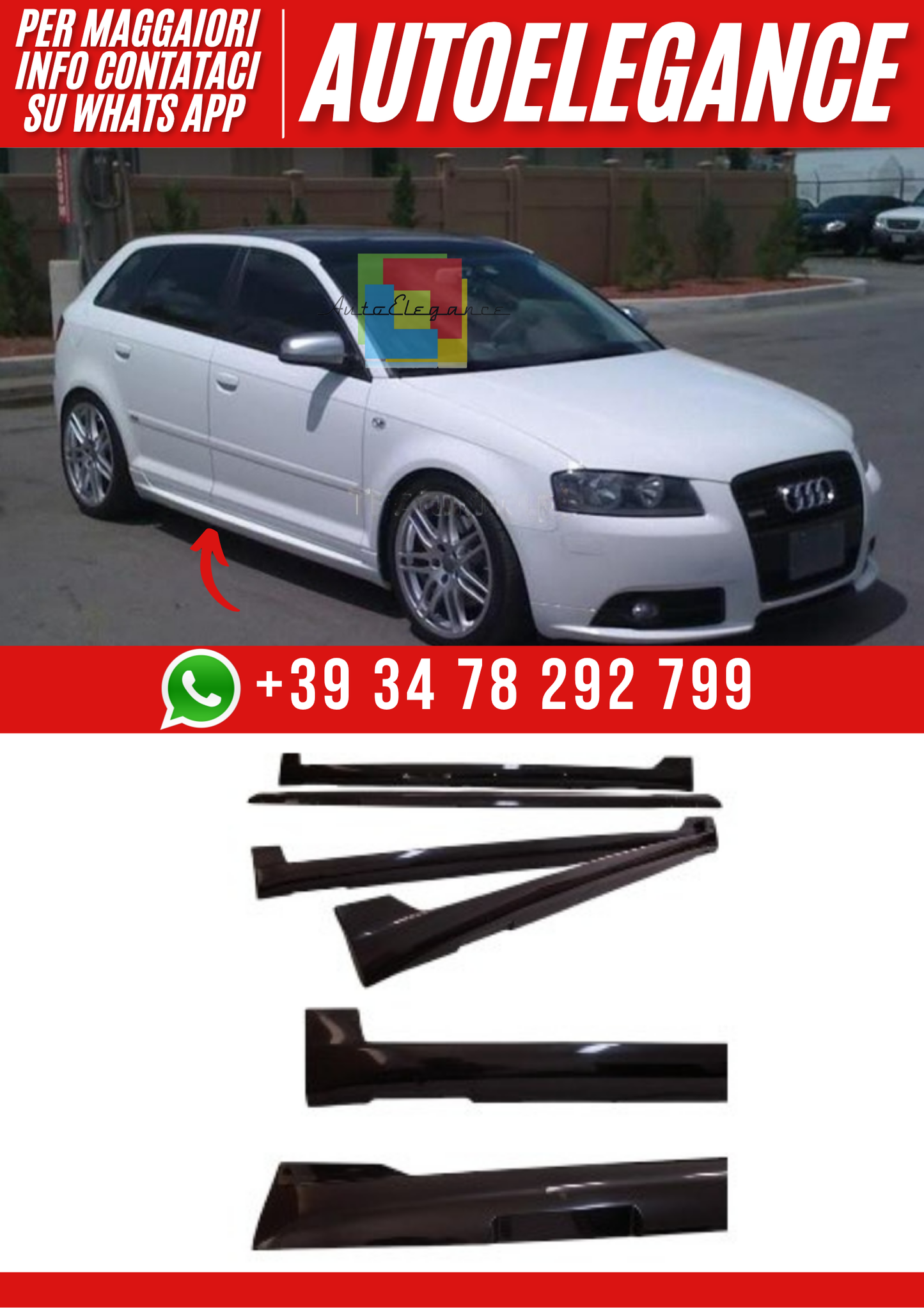 ❤️Minigonne Laterali Compatibili con Audi A3 8PA 5 Porte 2005–2012 (ver. 2)❤️