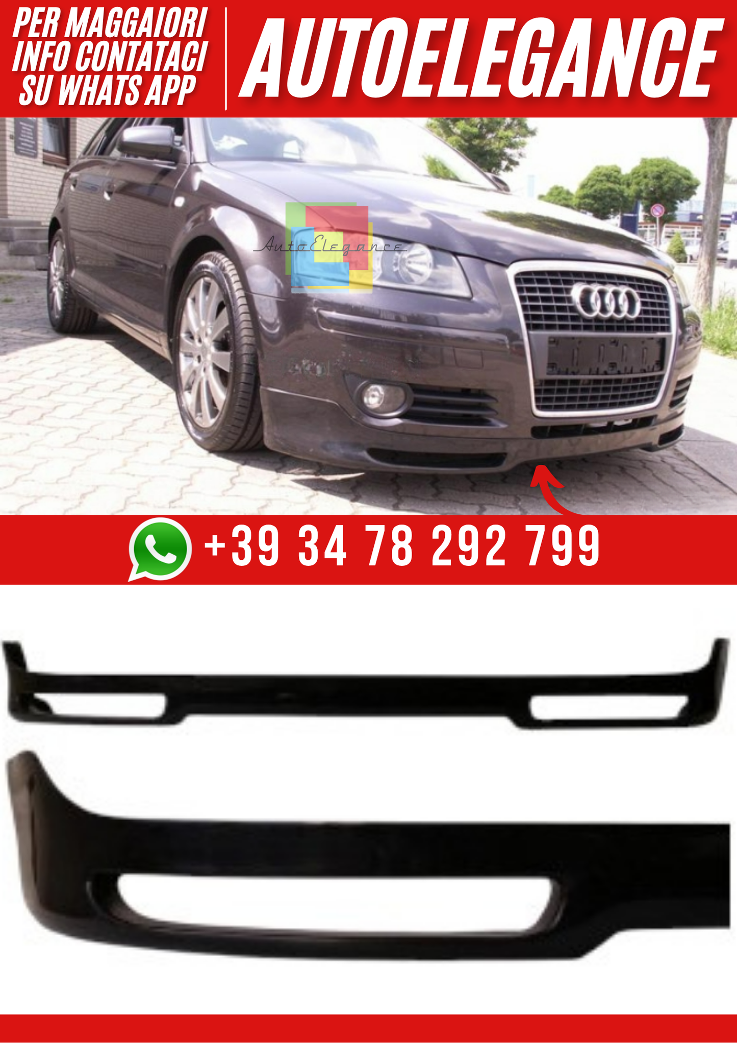 ❤️Spoiler Anteriore Compatibile con Audi A3 8P/8PA 2005–2008 – Versione II❤️