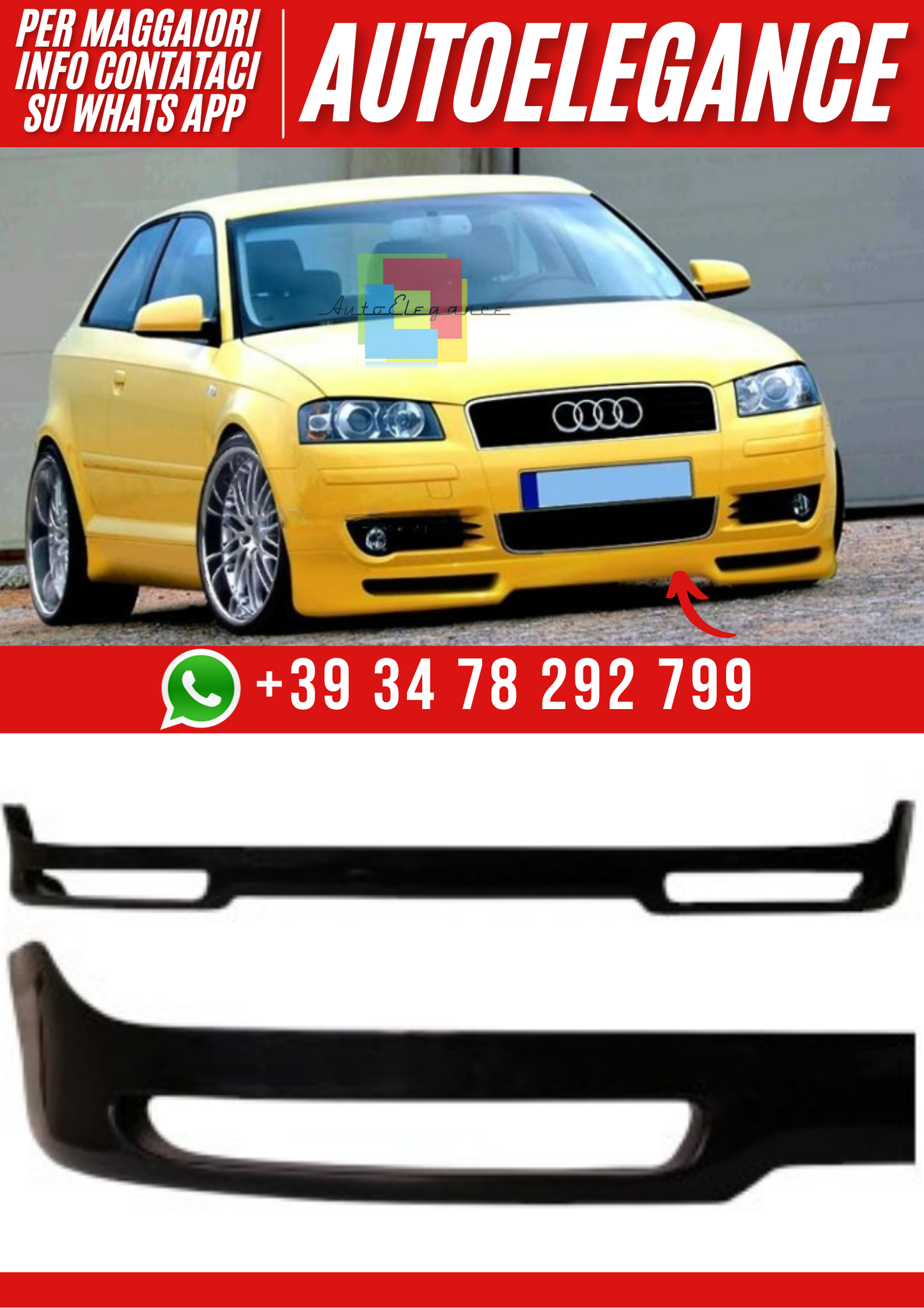 ❤️Spoiler Anteriore Compatibile con Audi A3 8P 2003–2005 – Look Sportivo❤️