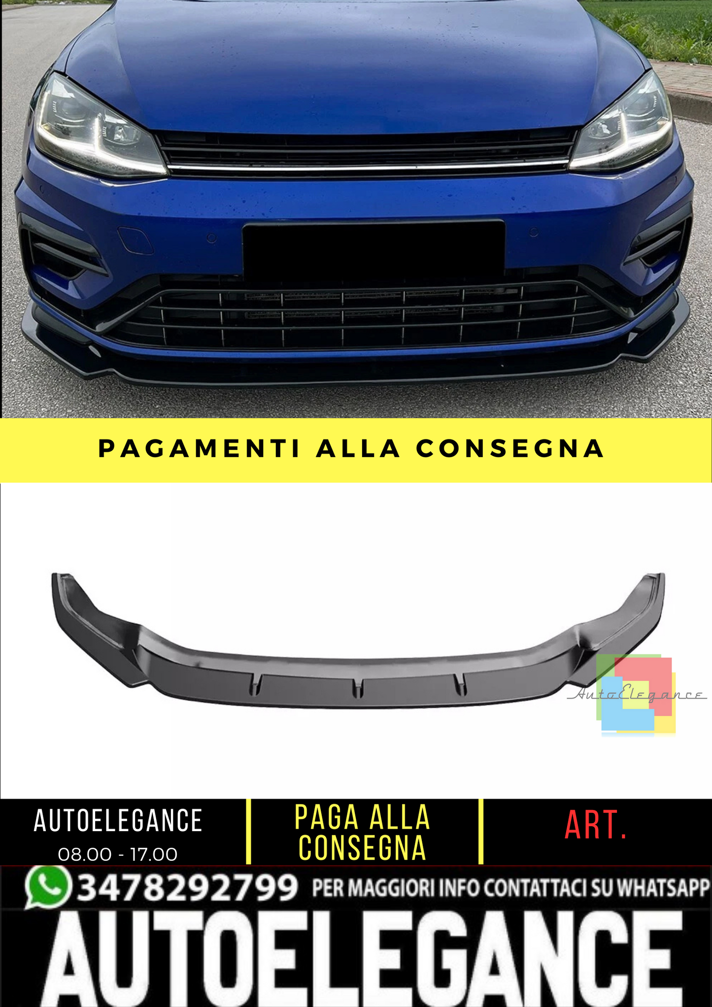 🔥 Spoiler Anteriore adatto per VW Golf MK 7 5 R dal 2017 al 2020 🔥