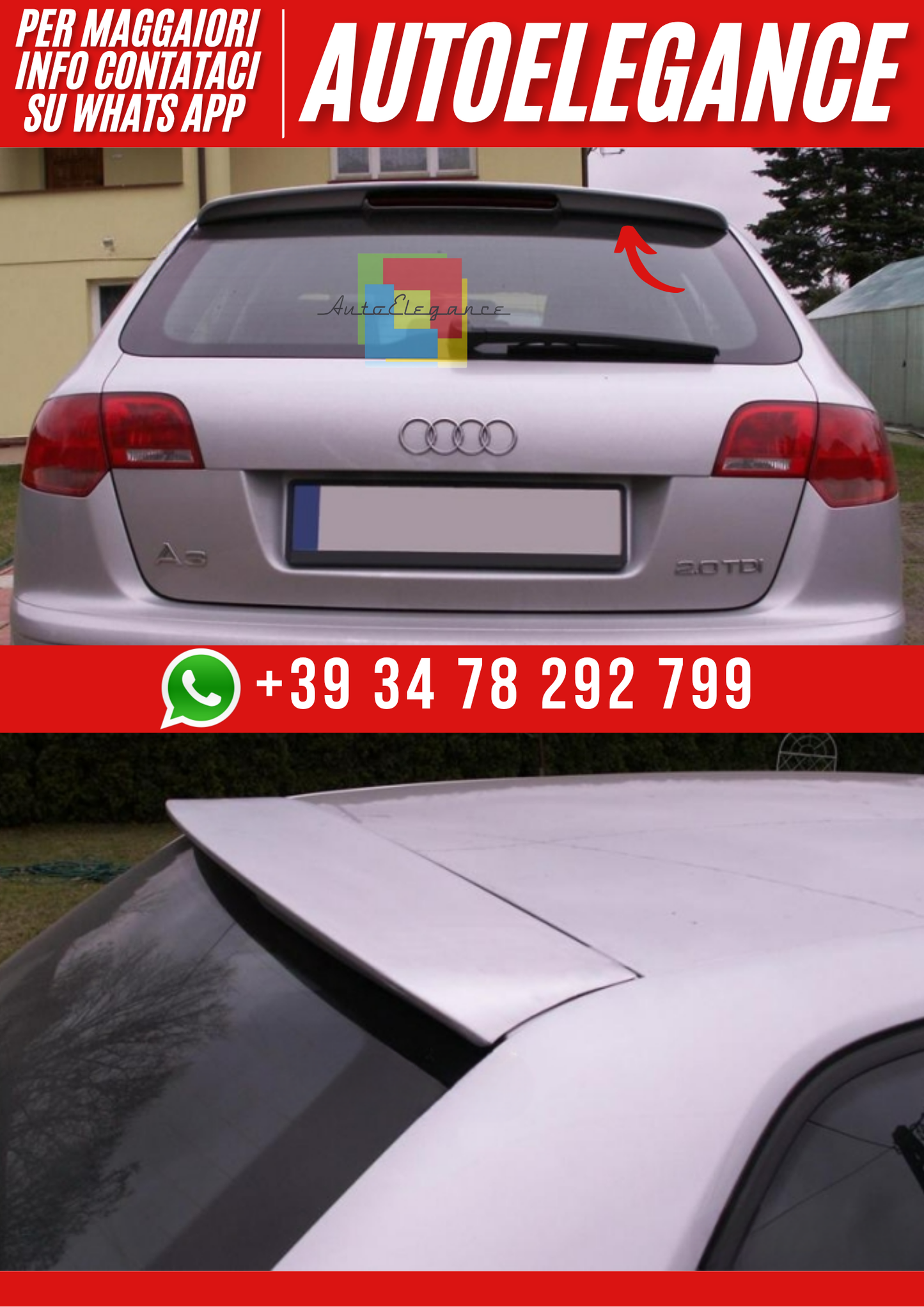 ❤️Spoiler Tetto Compatibile con Audi A3 8PA Sportback 2005–2012 – Look S-Line❤️