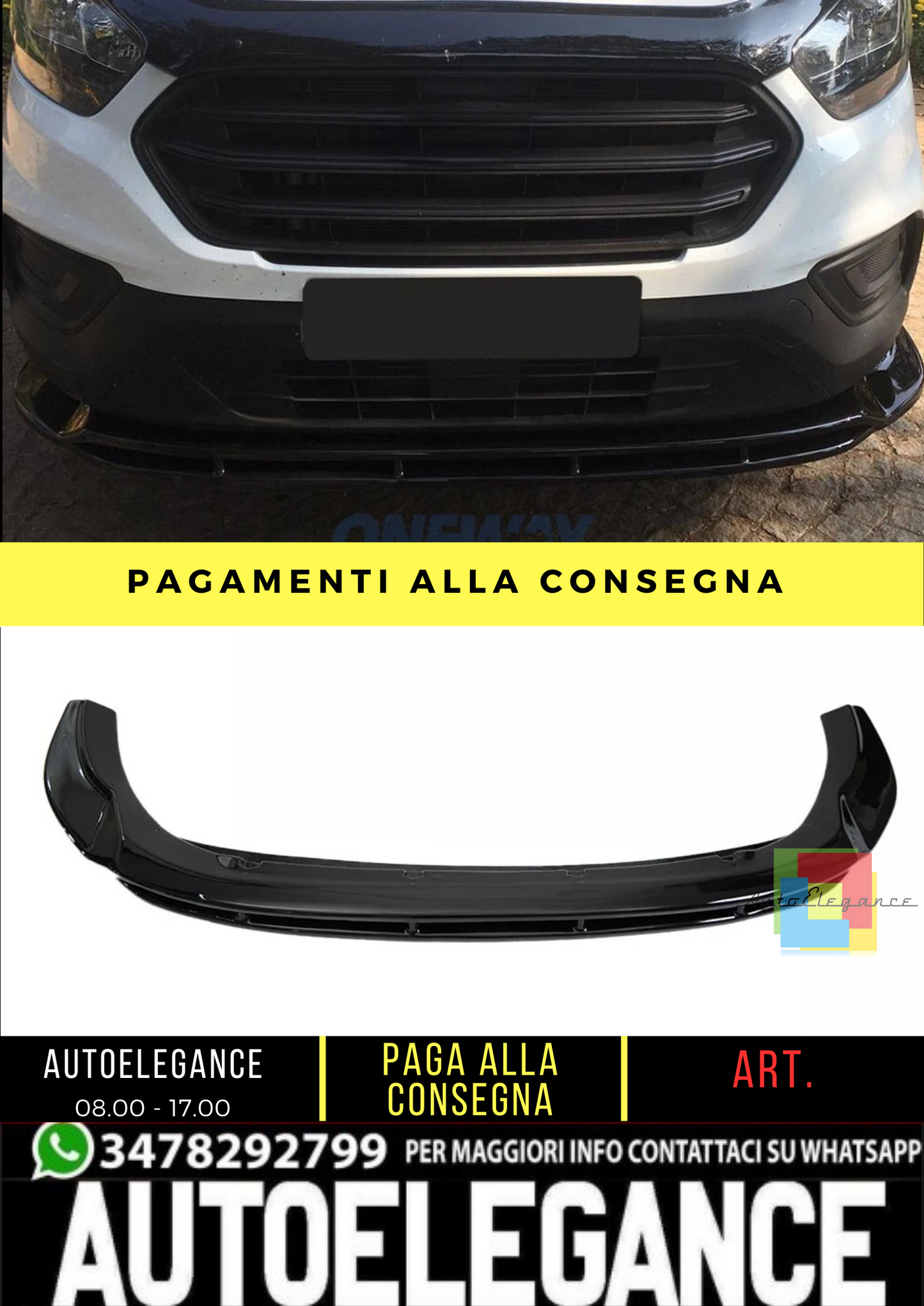 🔥 Spoiler Anteriore adatto per FORD Transit Custom MK1 Facelift dal 2018 🔥