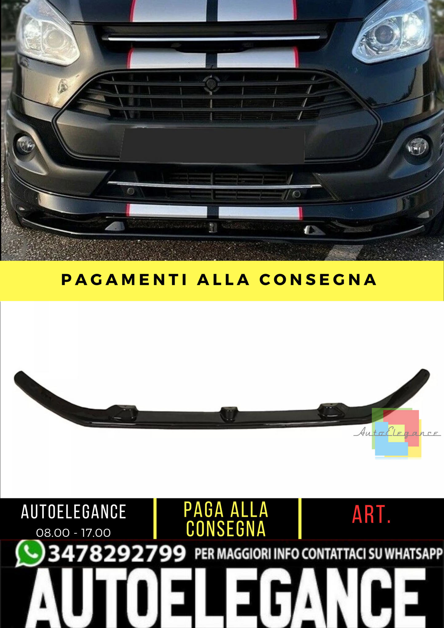 🔥 Spoiler Anteriore adatto per FORD Transit Custom MK1 Sportline dal 2012 🔥