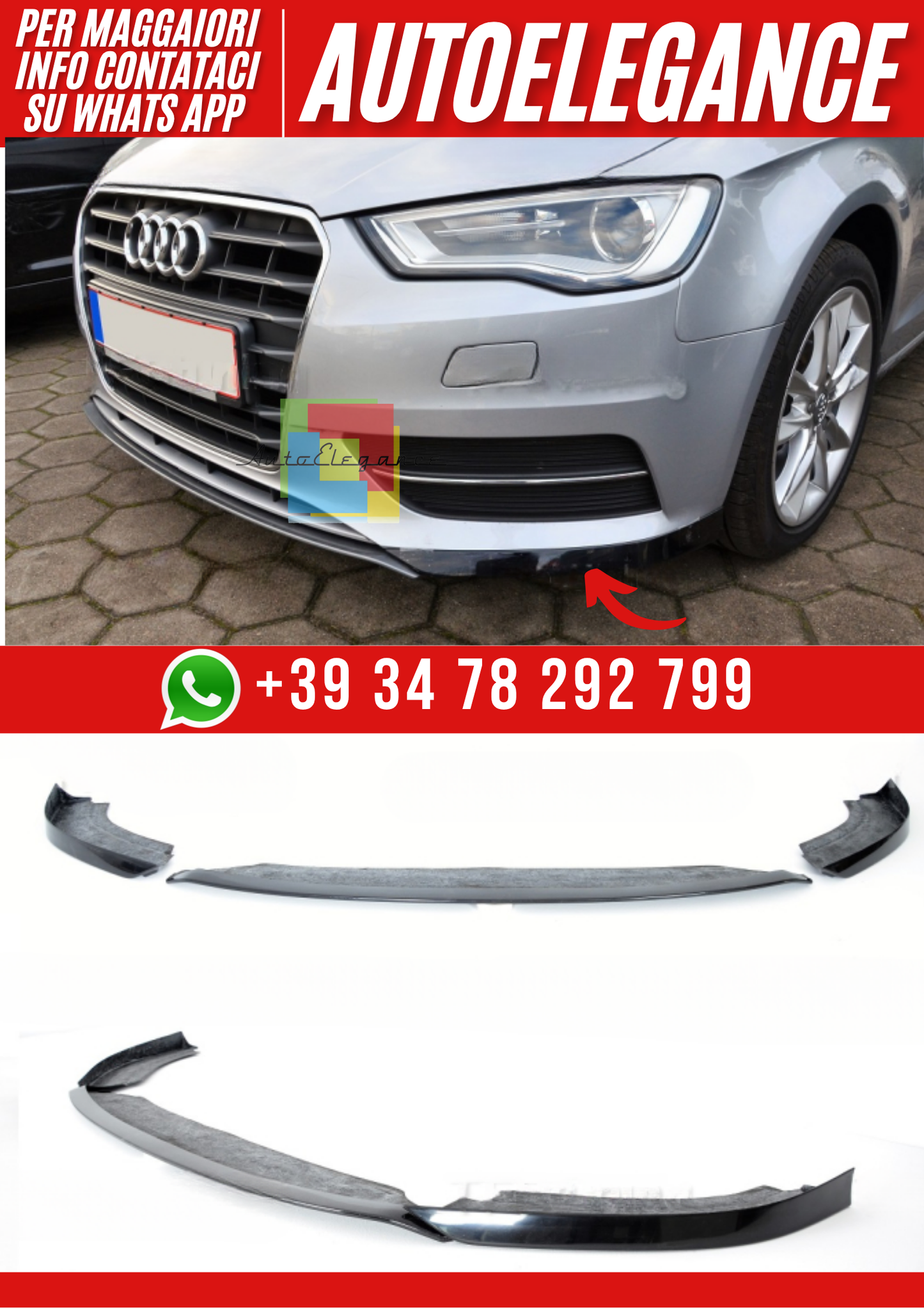 ❤️Spoiler Paraurti Anteriore per Audi A3 8V 2012–2016 Look Sportivo❤️