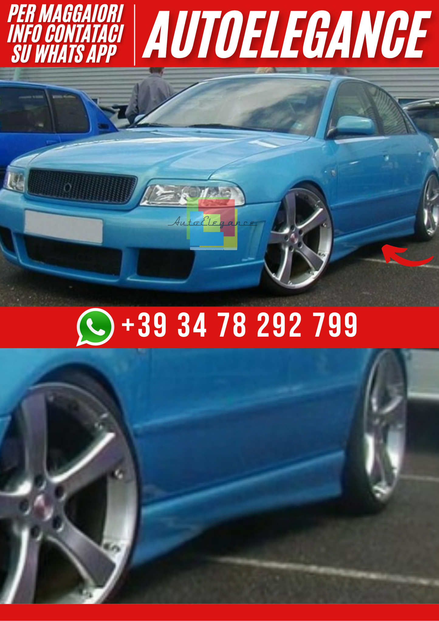 ❤️ Minigonne Laterali Compatibili con Audi A4 1995–2001 Look S-Line Ver.2❤️