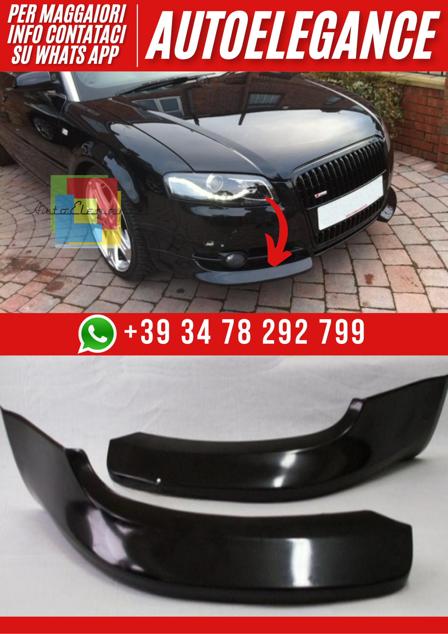 ❤️Splitter Anteriore in 2 Pezzi per Paraurti Audi A4 B7 2004–2008❤️
