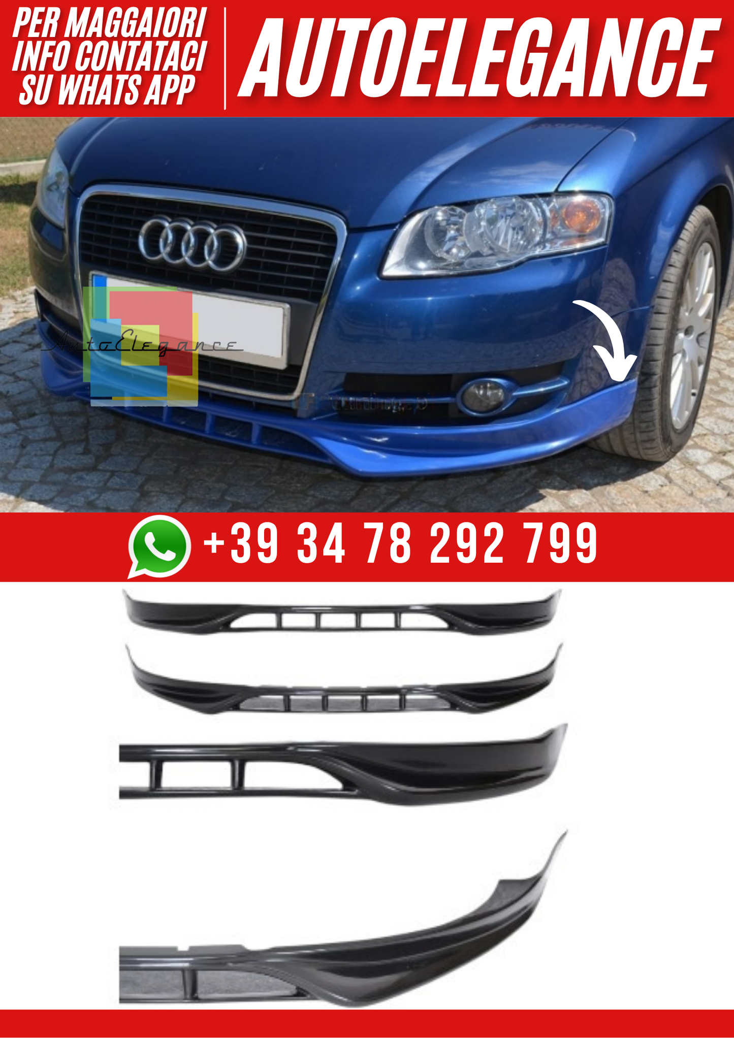 ❤️Spoiler Anteriore per Paraurti Audi A4 B7 2004–2008 Look Sportivo❤️