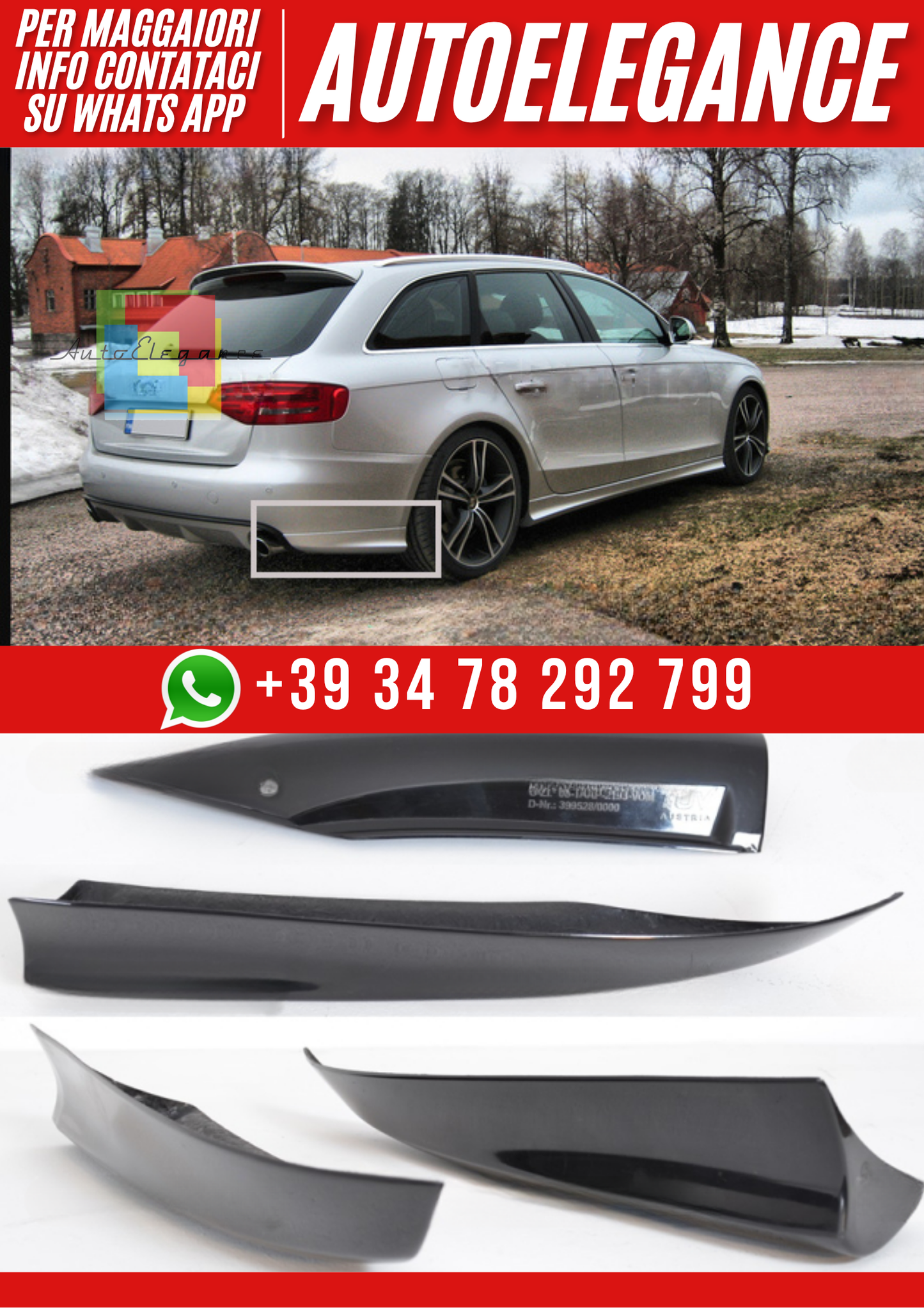❤️Splitter Posteriore 2 Pezzi per Audi A4 B8 Avant 2008–2011❤️