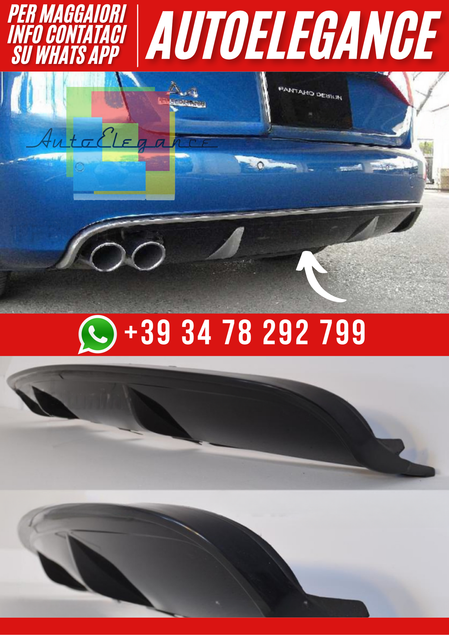 ❤️Diffusore Posteriore Ver. 6 per Audi A4 B8 Berlina 2008–2011❤️