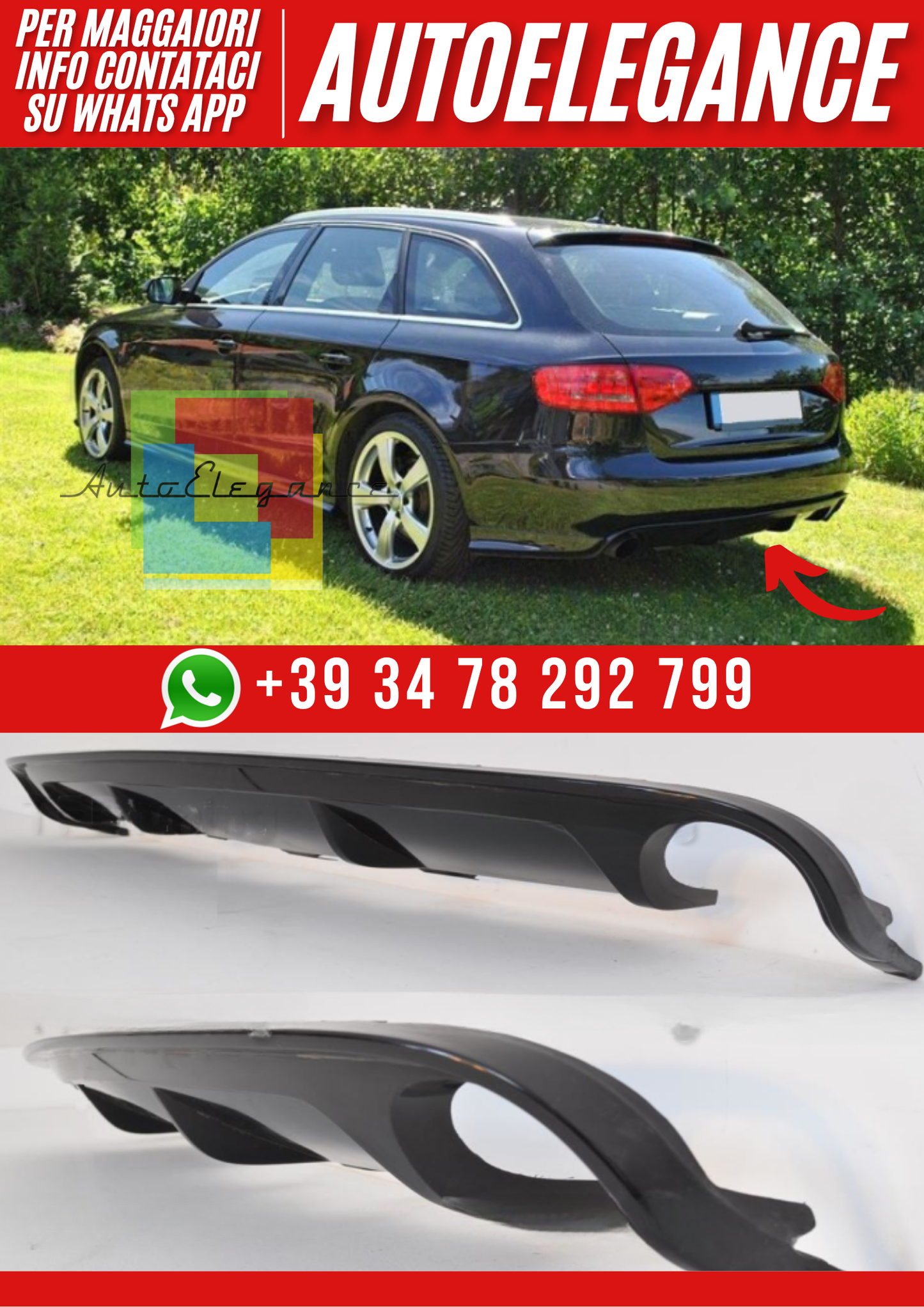 ❤️Diffusore Posteriore Ver. 5 per Audi A4 B8 Berlina 2008–2011 ❤️