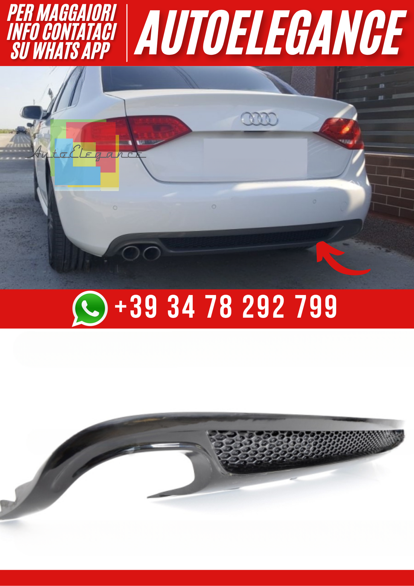 ❤️Diffusore Posteriore Ver. 4 per Audi A4 B8 Berlina 2008–2011 ❤️