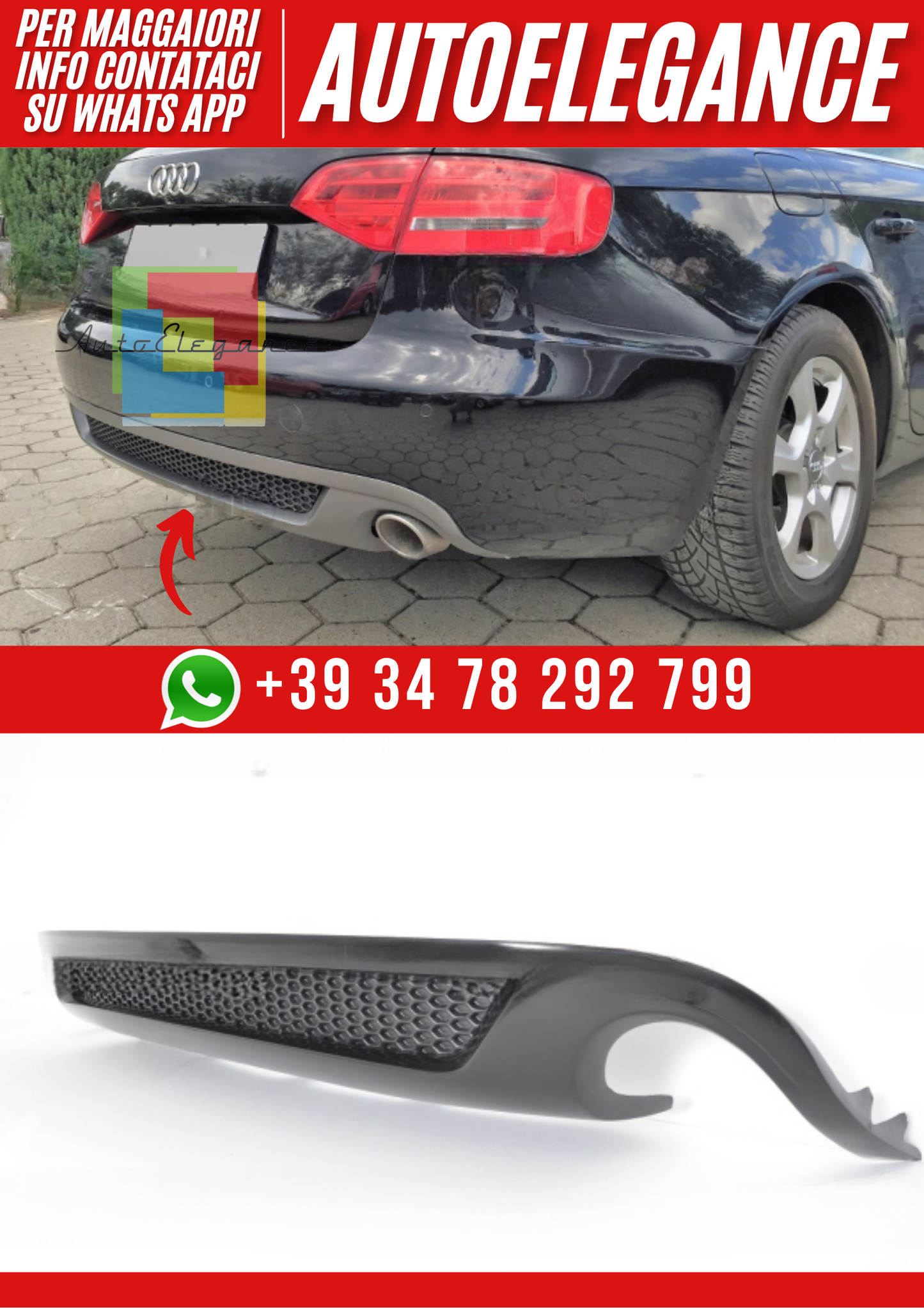 ❤️Diffusore Posteriore Ver. 3 per Audi A4 B8 Berlina 2008–2011 ❤️