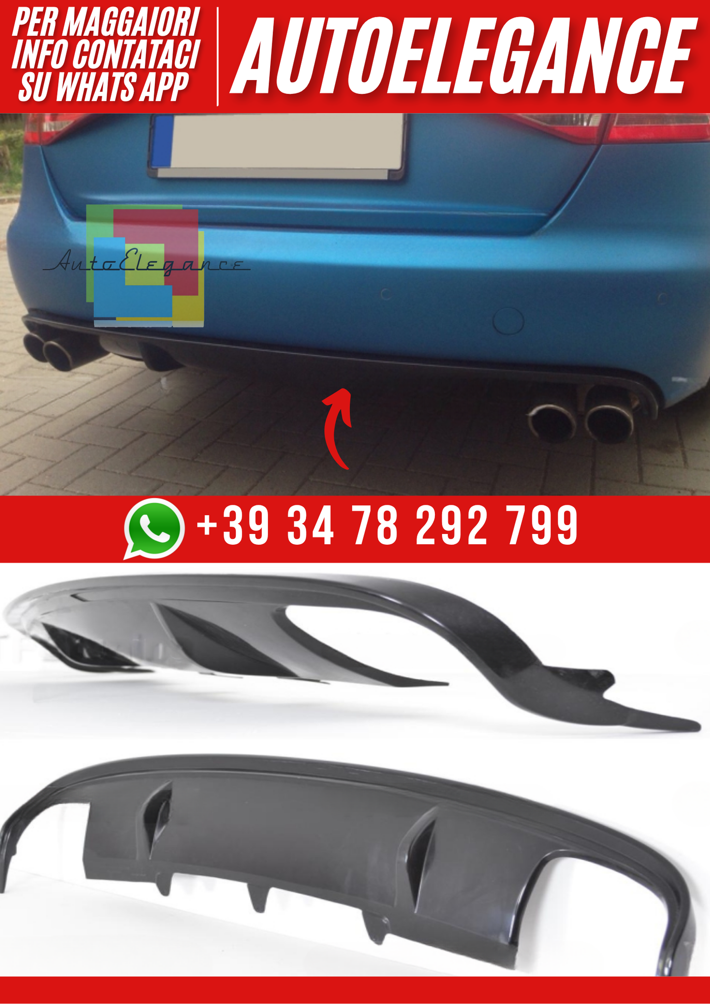 ❤️Diffusore Posteriore Ver. 2 per Audi A4 B8 Berlina 2008–2011 ❤️