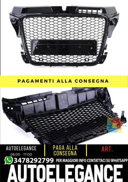 🔥 Griglia Anteriore RS3 Look per Audi A3 (8P) Facelift 08-13 Nero Lucido 🔥