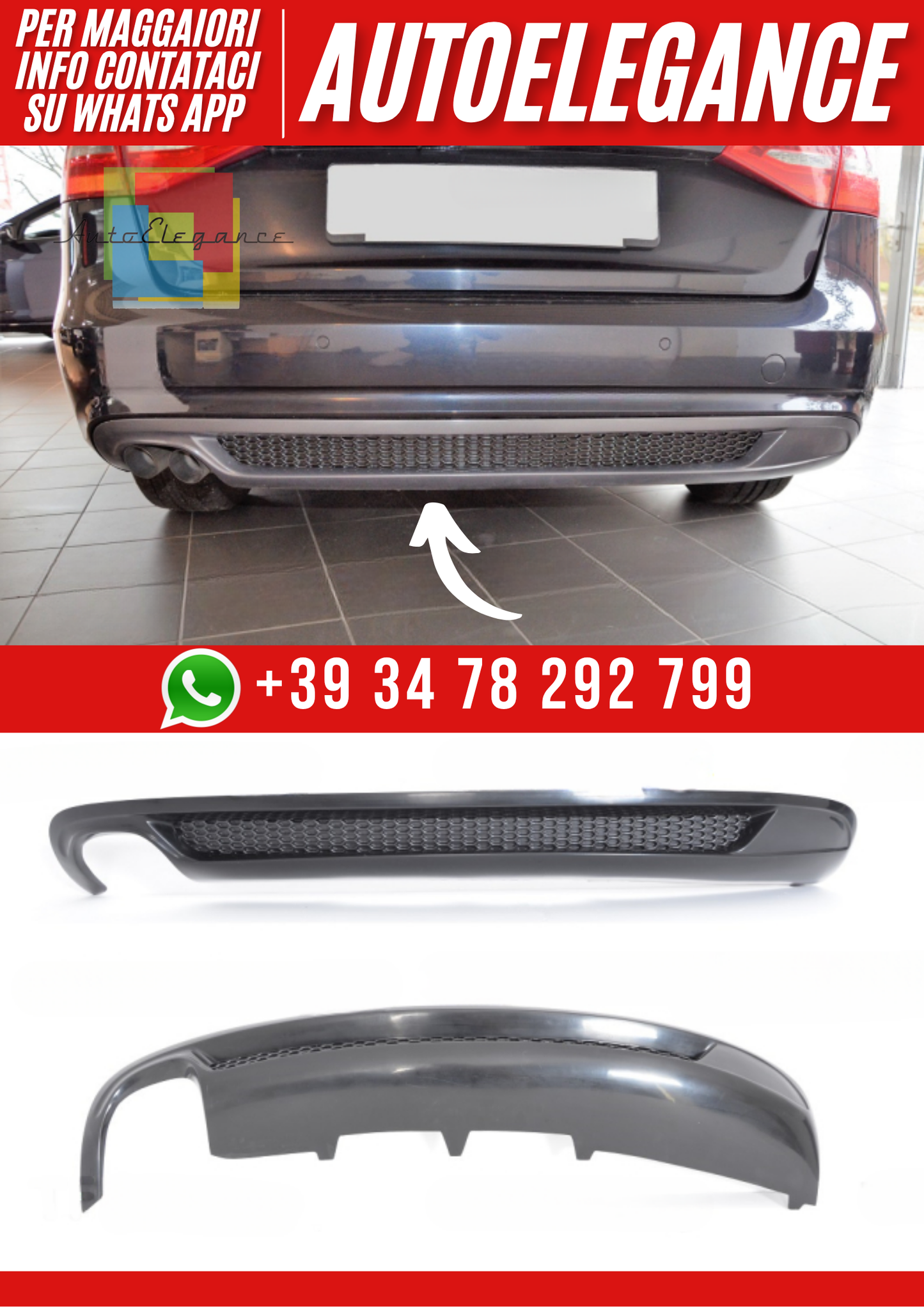 ❤️Diffusore Posteriore Ver. 3 per Audi A4 B8 2011–2015 ❤️