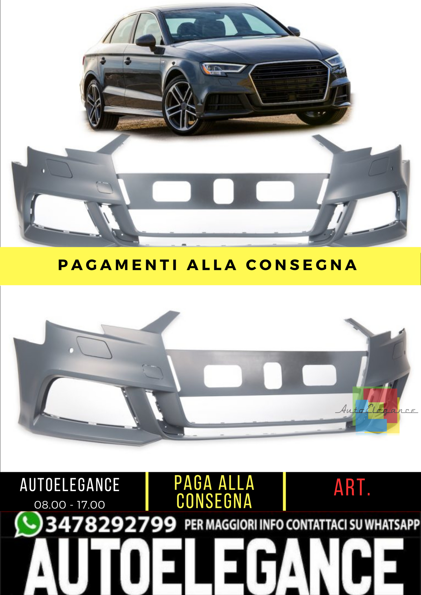 🔥 Paraurti anteriore S-line Look per Audi A3 (8V) Berlina Facelift (16-19) 🔥