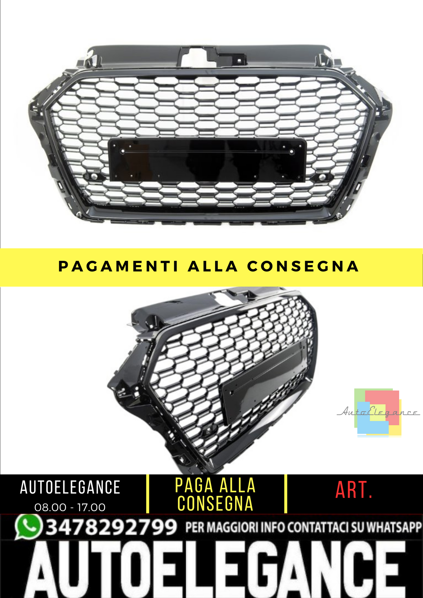 🔥 Griglia anteriore RS3 Look per Audi A3 (8V) Berlina Facelift (2016-2019) 🔥