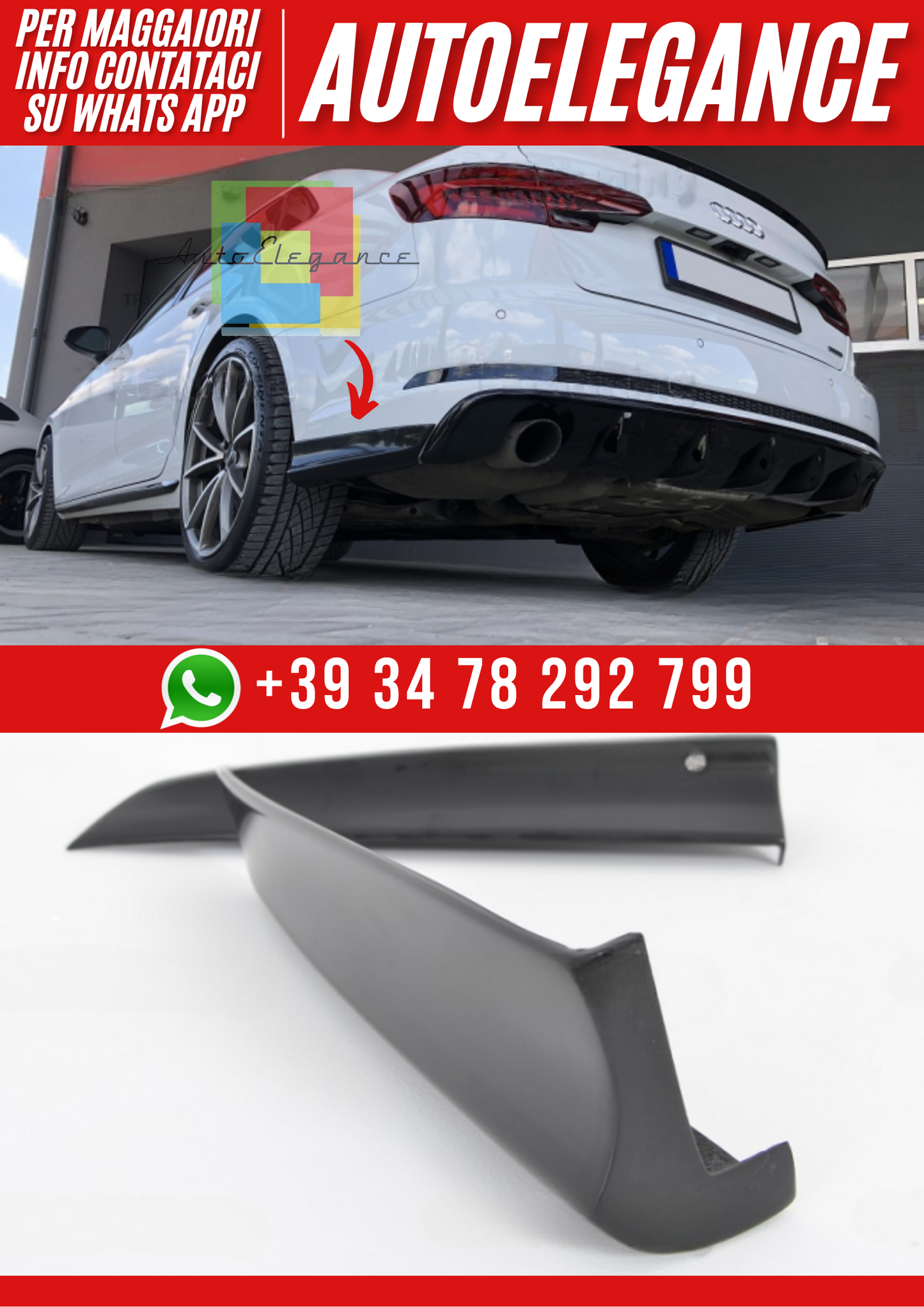 ❤️Diffusore Posteriore con Splitter Look Sportivo per Audi A4 B9 S-Line 2015–2❤️