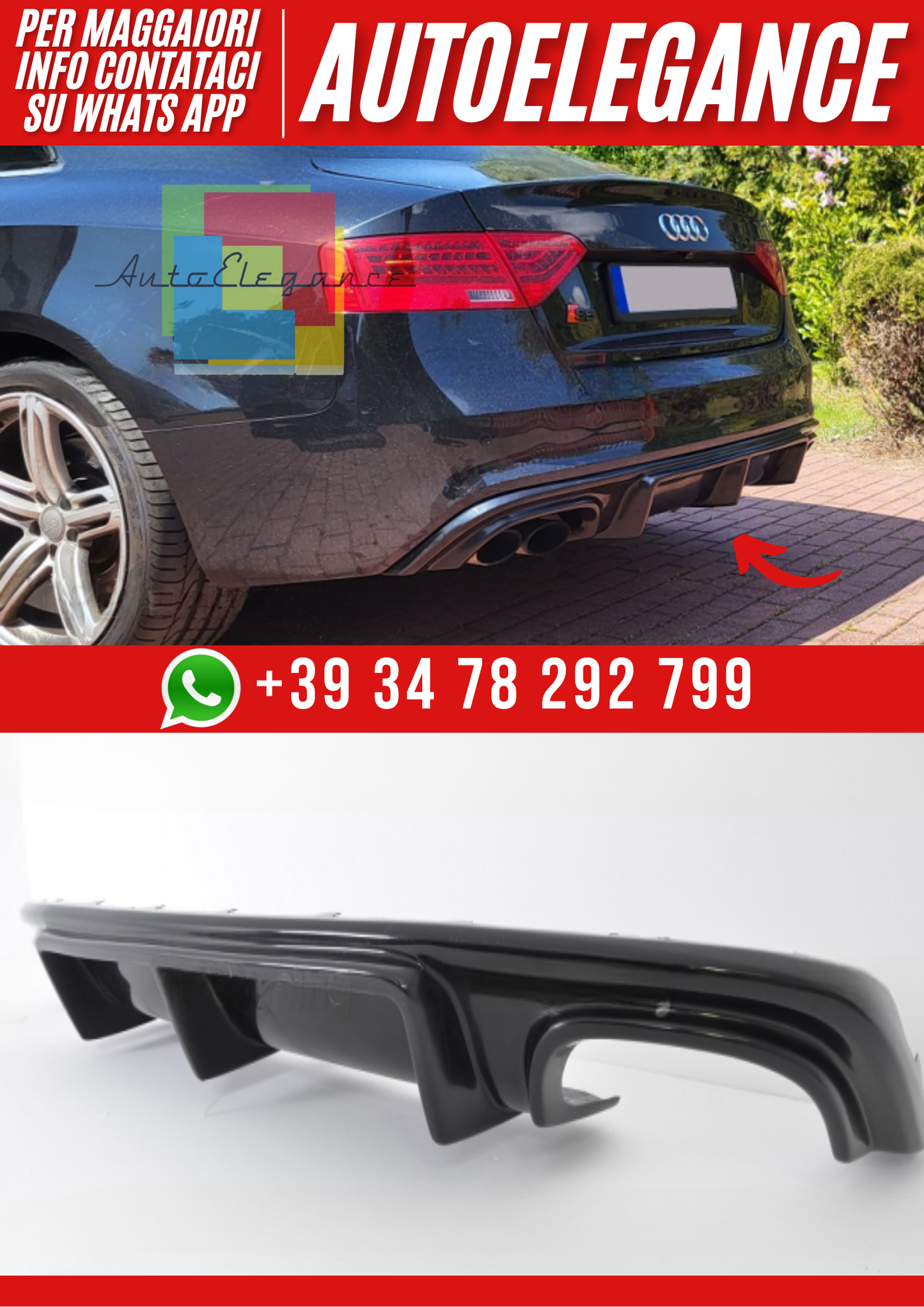 ❤️Diffusore Posteriore per Audi A5 8T Cabrio S-Line 2011–2016 – Look Sportivo ❤️