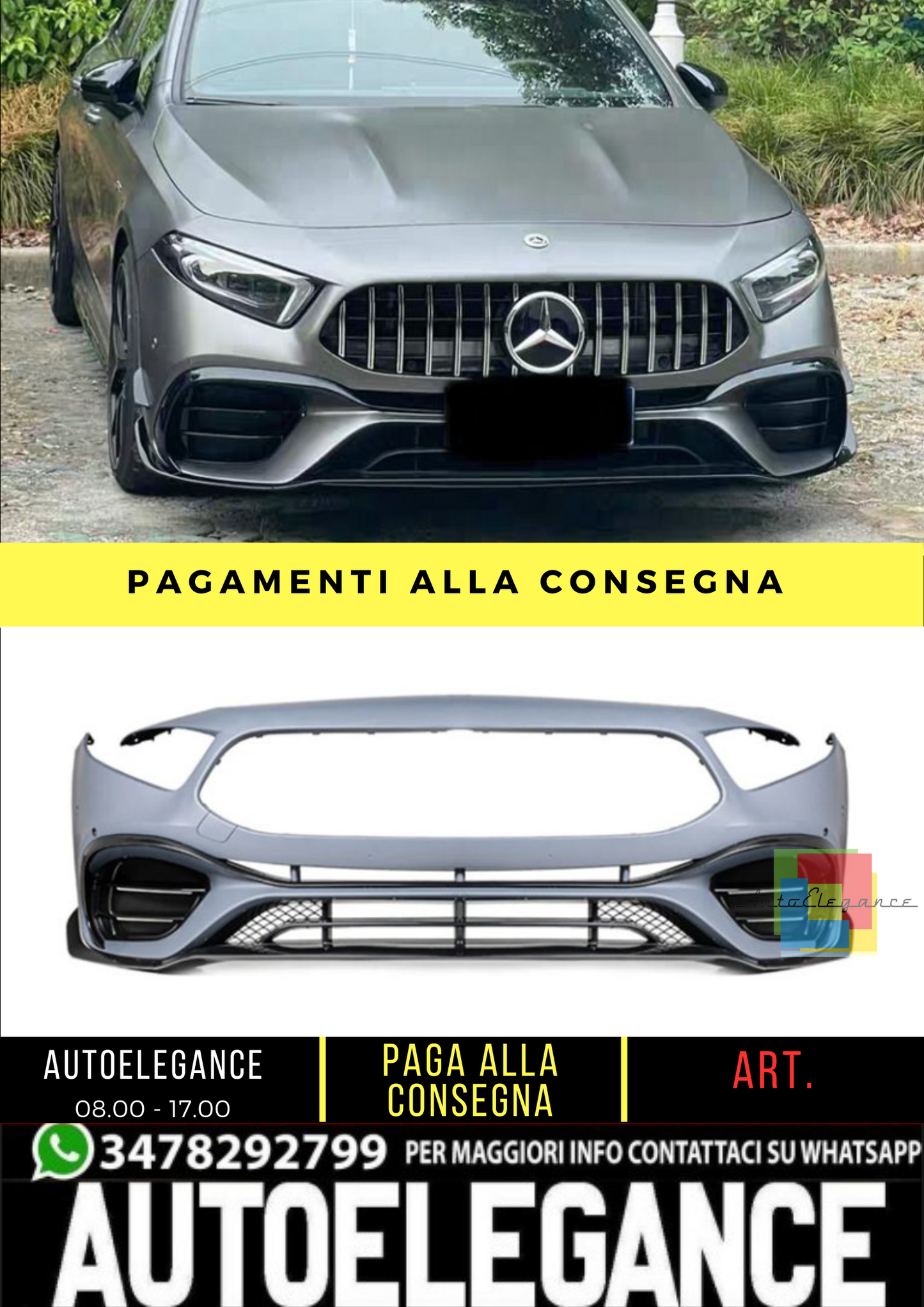 🔥 Paraurti anteriore A45 AMG Look per Mercedes Classe A (W177) (2018-On) 🔥