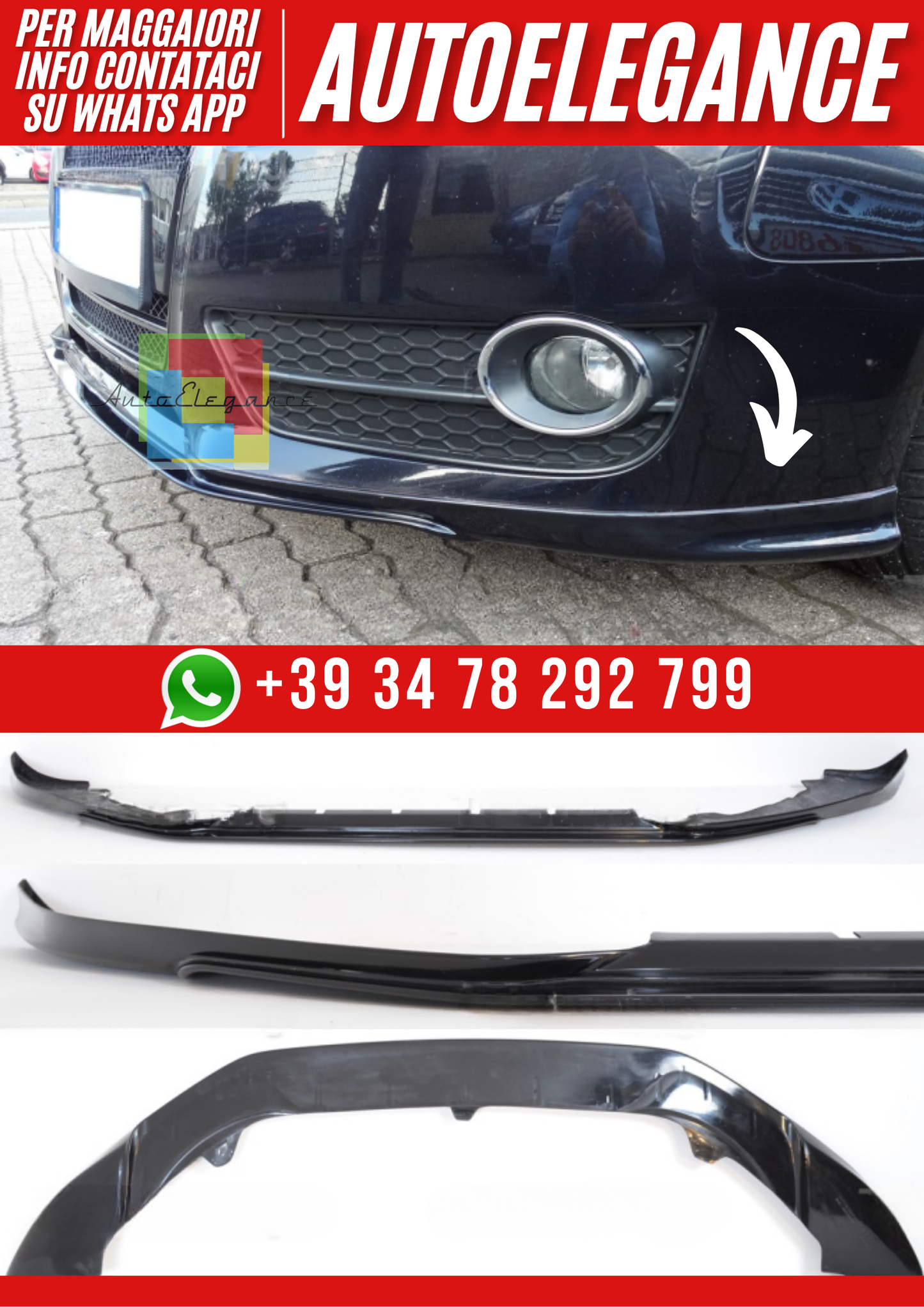 💕Splitter Anteriore per Audi A5 Cabrio 8T 2007–2011 – Ver. 1 Look Sportivo💕