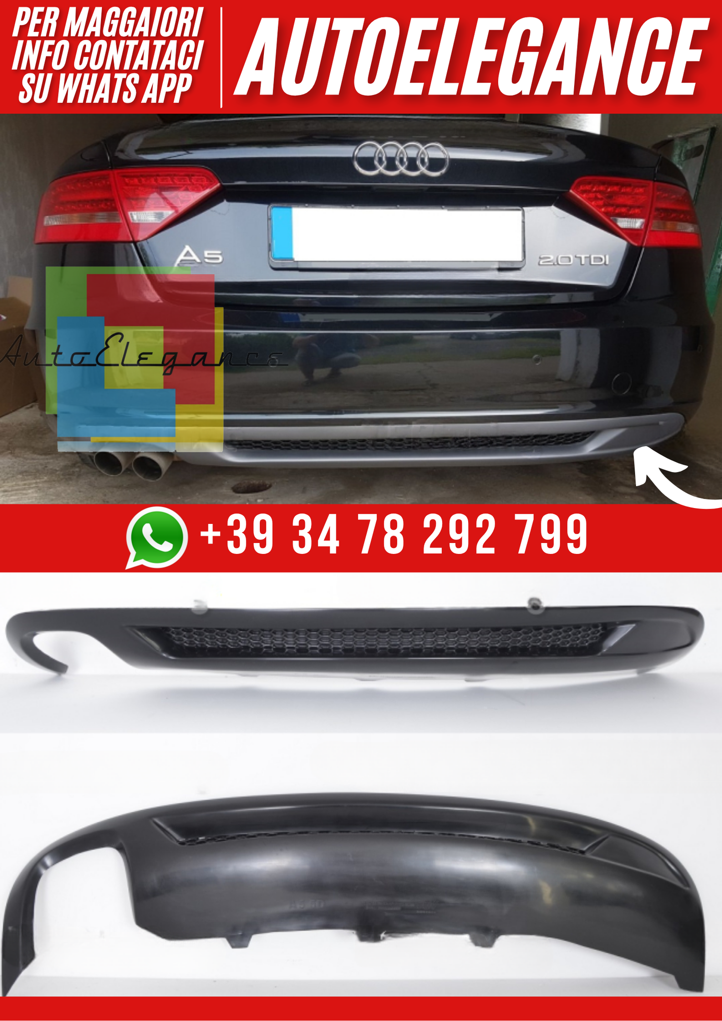 💕Diffusore Posteriore Compatibile con Audi A5 Sportback (2009–2011) ver 3 💕