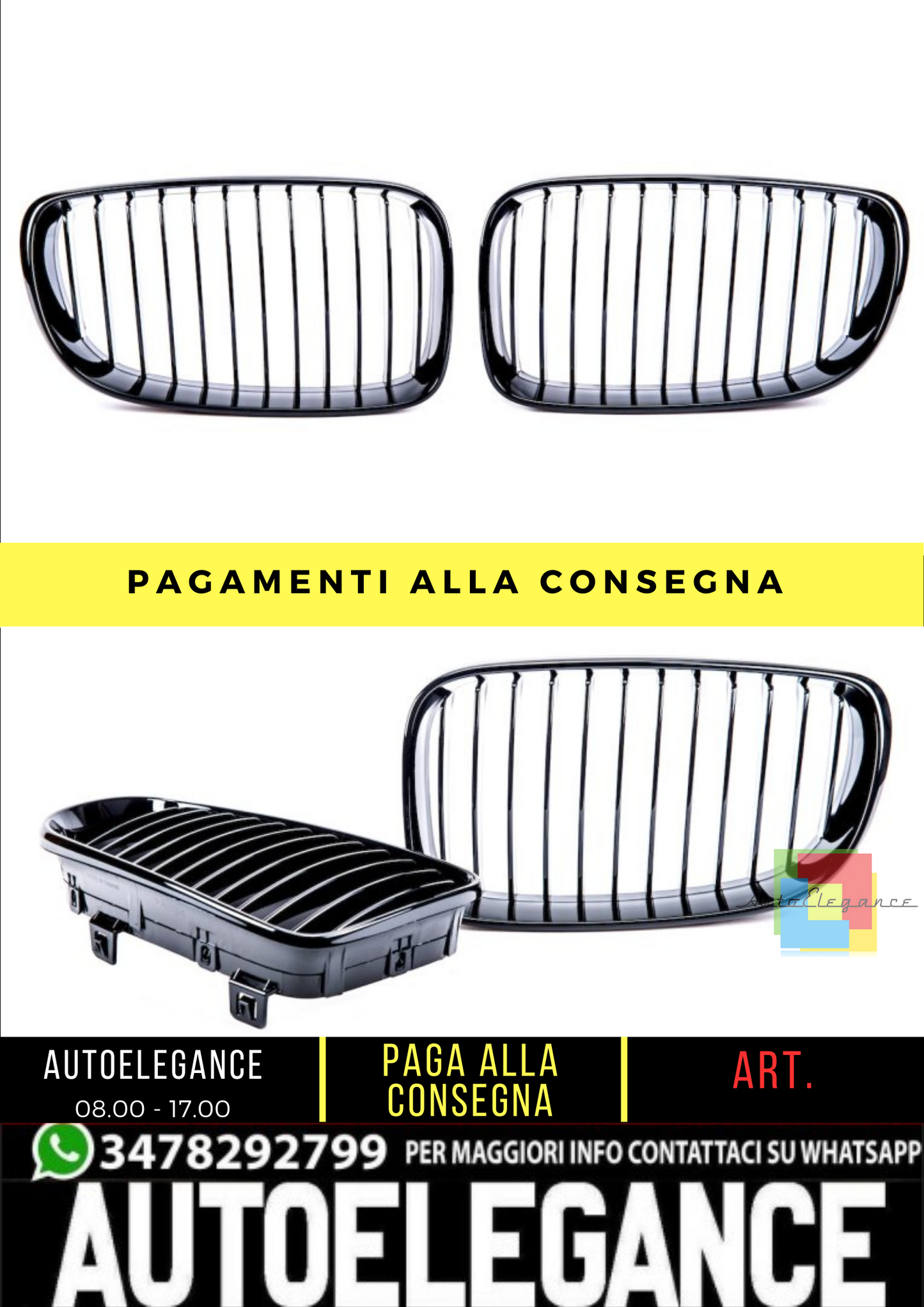 🔥 Griglia Anteriore per Bmw 1 E81, E82, E87, E88 (2004-2012) Nero Lucido 🔥
