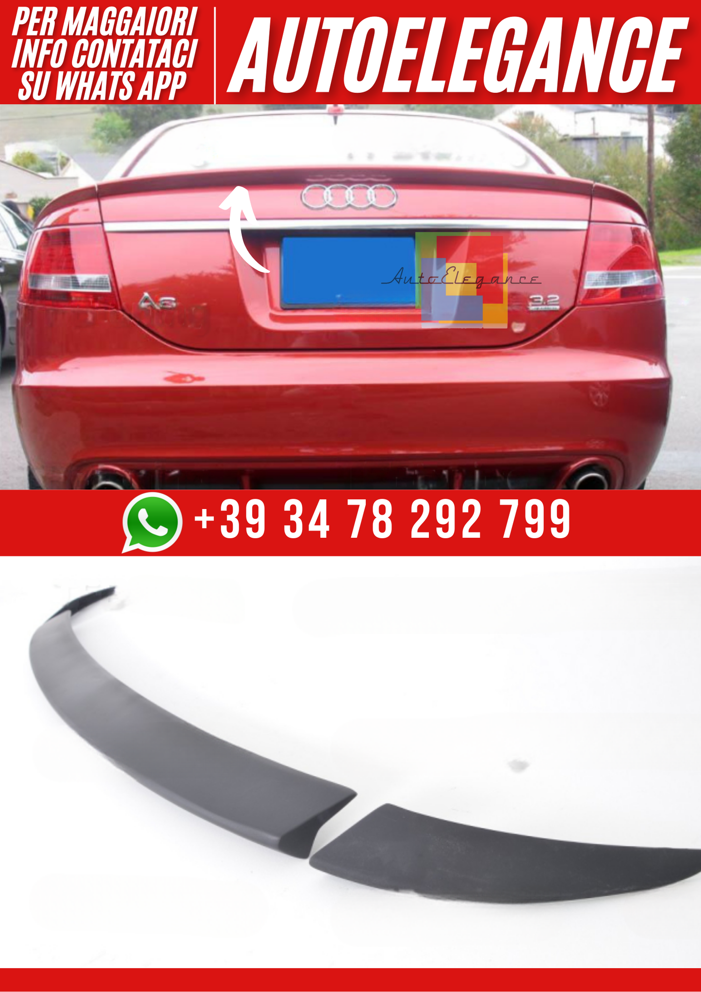 💕Spoiler Posteriore 3 Pezzi Look Sportivo per AUDI A6 C6 Berlina 2004–2009💕