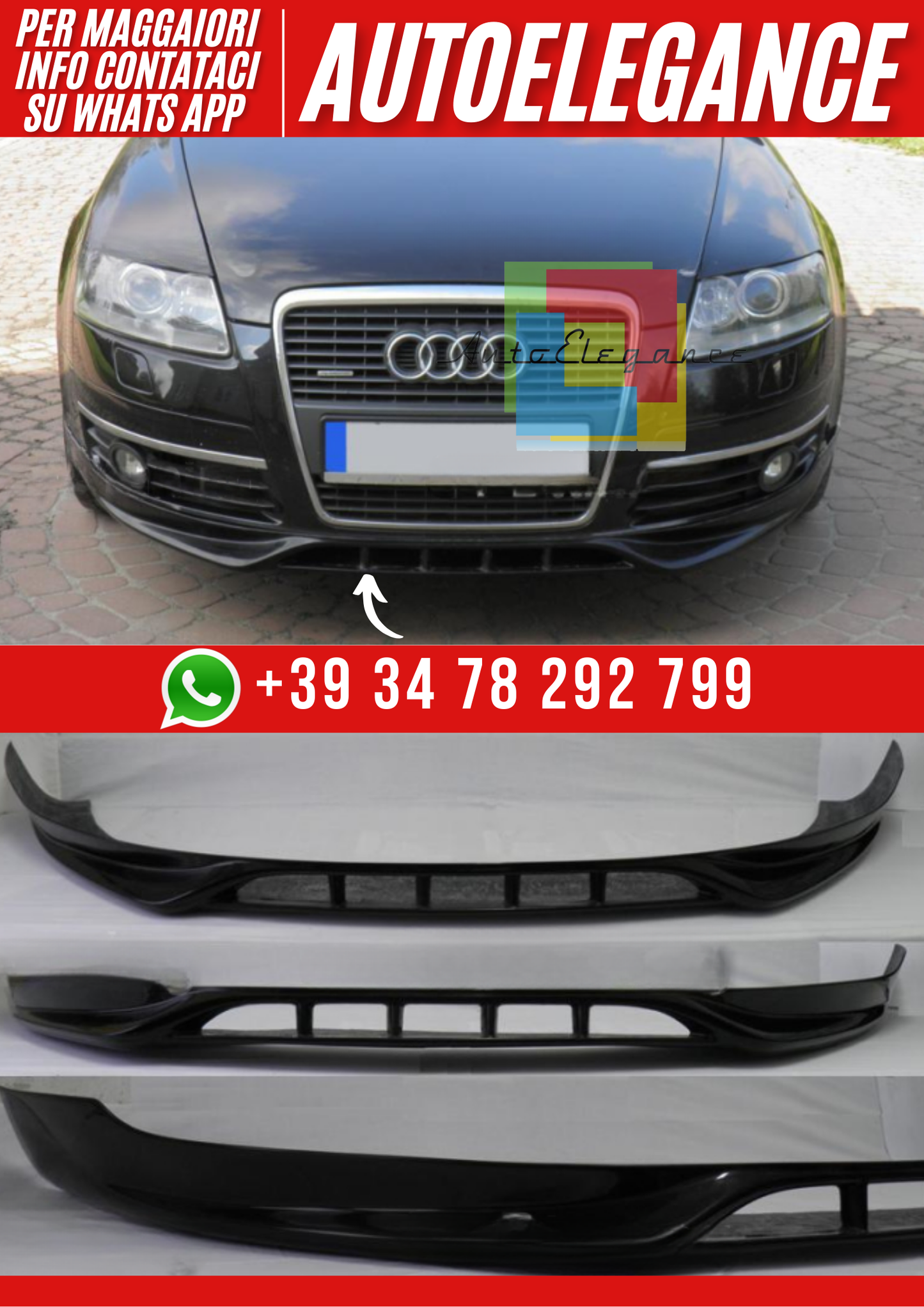 💕Splitter Anteriore compatibile con Audi A6 C6 Avant 2004–2009 – Versione 2💕
