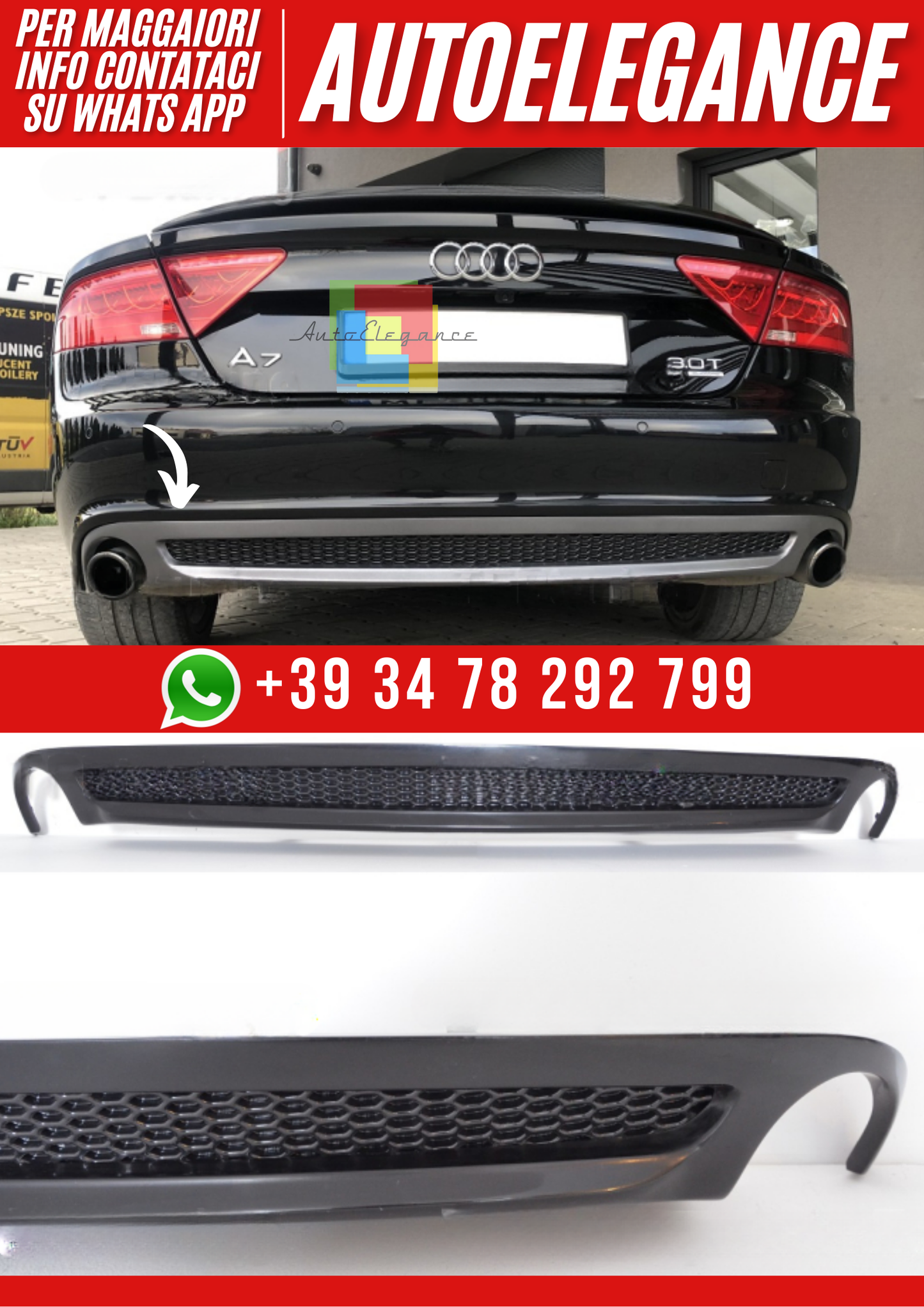 💕Diffusore Posteriore per Audi A7 Sportback 4G 2010–2014💕