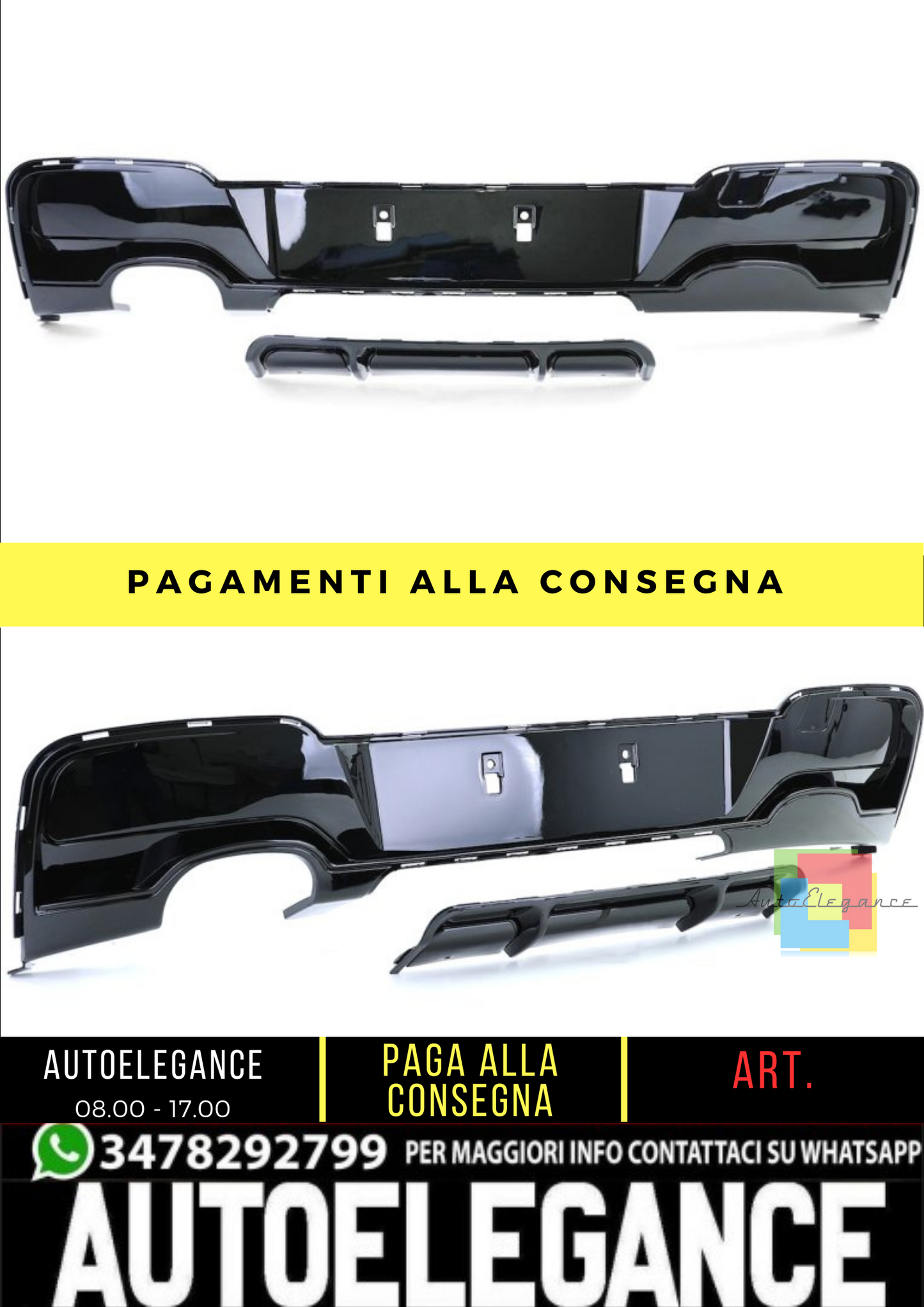 🔥 Diffusore paraurti posteriore M-Sport Look per Bmw 1 (F20, F21) Nero Lucido🔥