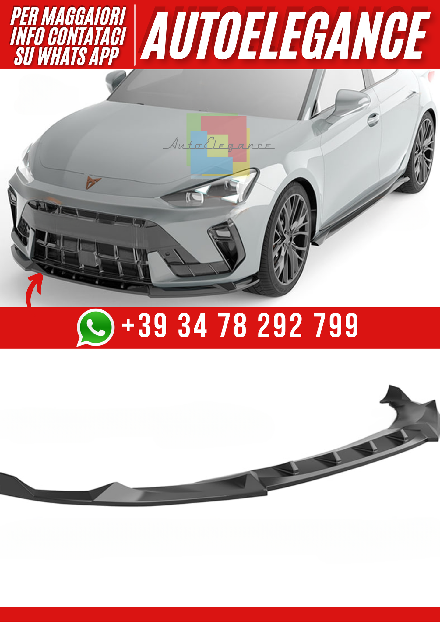 💕Splitter Seat Cupra Leon Mk1 FL 2024 - Bumper Splitter Front, A  Cupra nero 💕