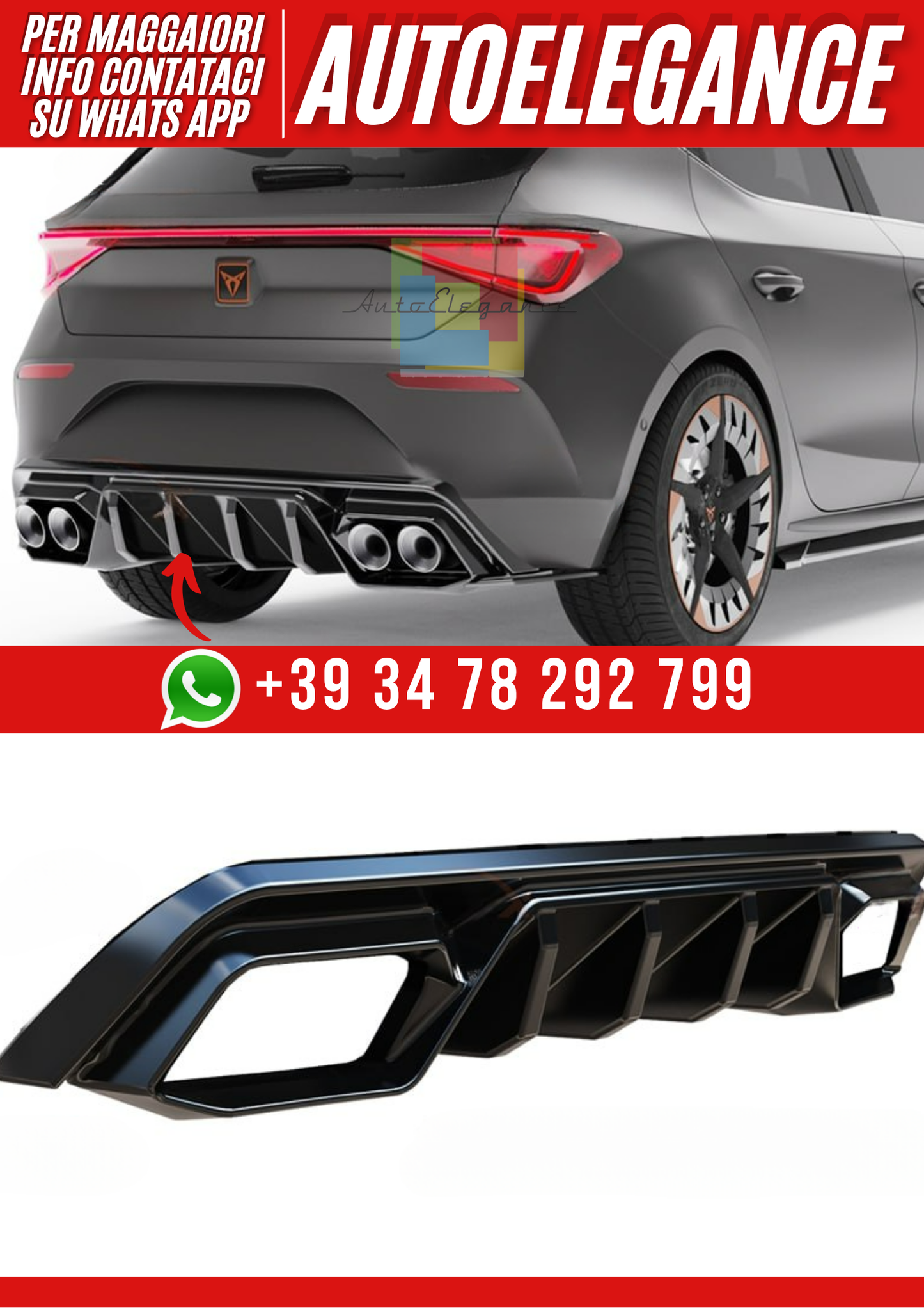 💕Diffusore Seat Cupra Leon Mk1 2020+ - Diffuser Rear, ACupra V1 nero lucido💕