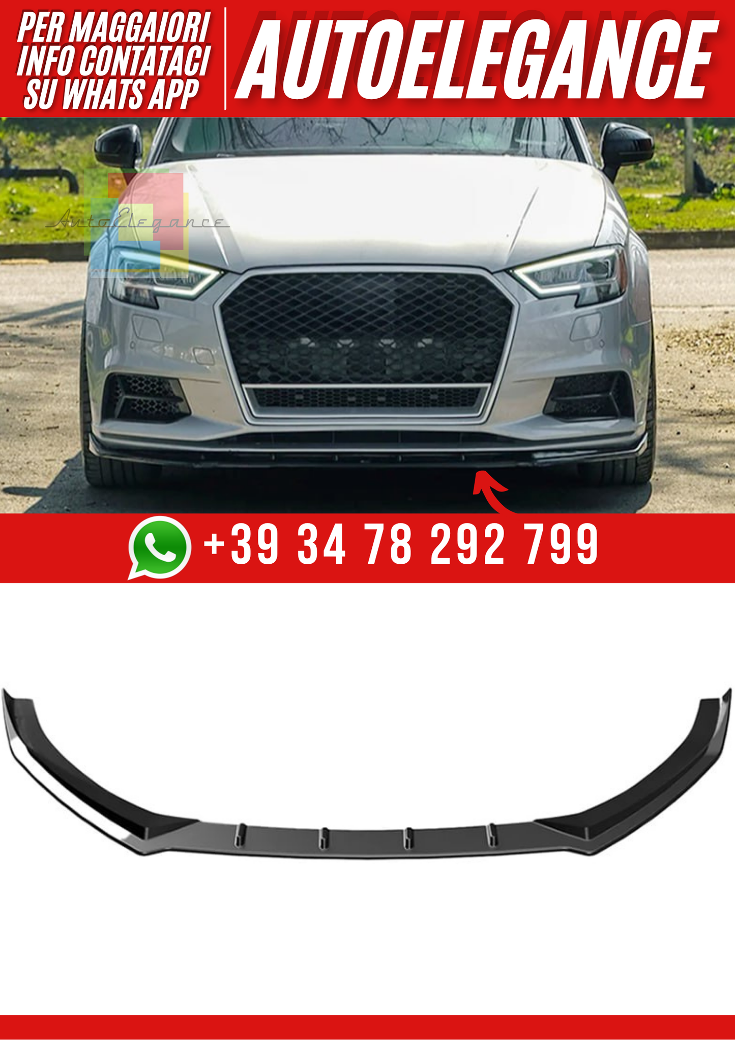 💕Splitter Audi A3 8V FL 2017+ - Bumper Splitter Front, SOLO Paraurti sline💕