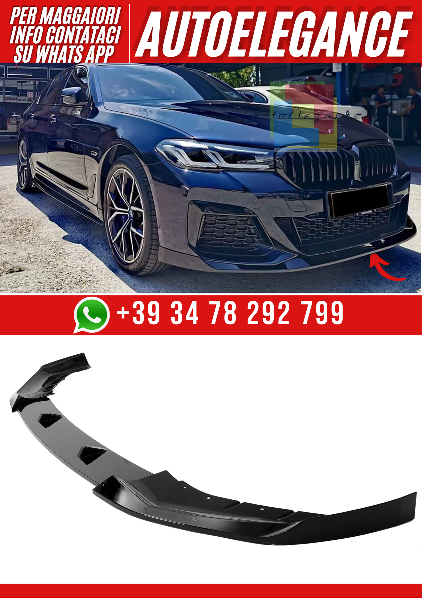 💕Spoiler labbro labbro anteriore GLOSS NERO per BMW Serie 5 G30 G31 2021 💕
