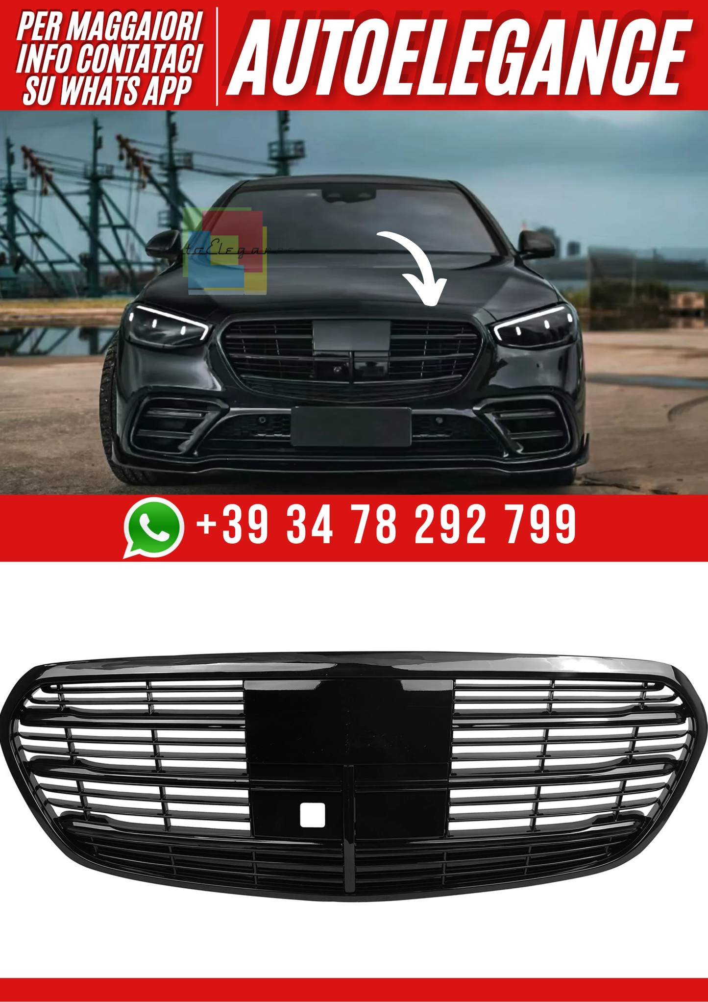 💕Griglia Radiatore Griglia Adatta per Mercedes Classe S W223 Lucida Nero💕