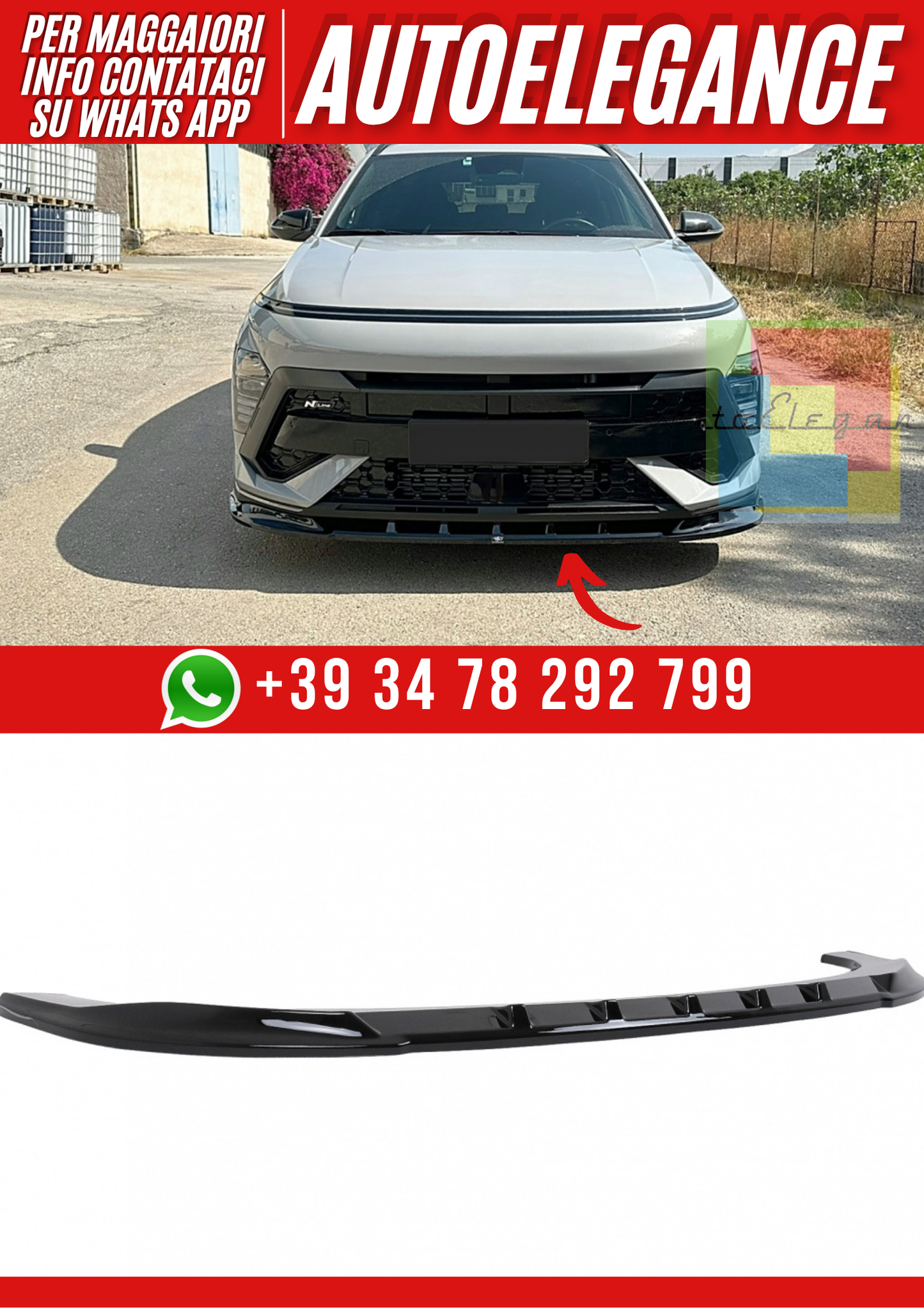 💕Spliter paraurti anteriore adatto per Hyundai Kona N-Line Mk2 (2023-) Nero💕