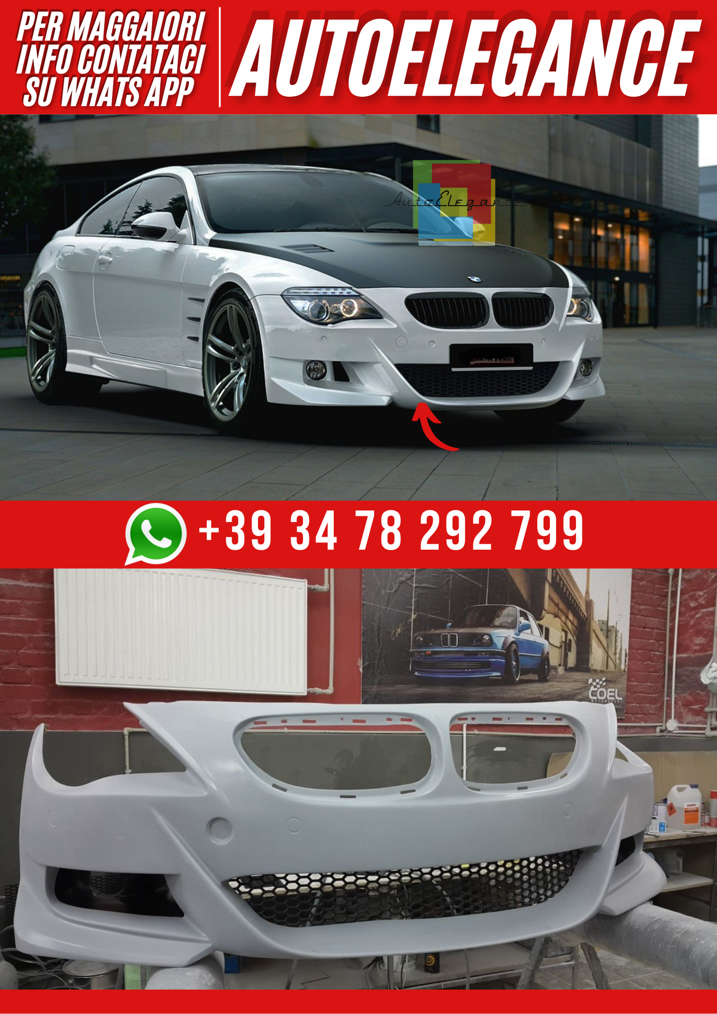 💕Paraurti anteriore in vetroresina per bmw serie 6 E63 da verniciare💕