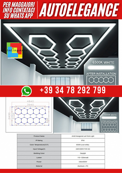 💕Sistema di illuminazione da soffitto a nido d'ape esagonale 3,94 x 2,10 m,  💕