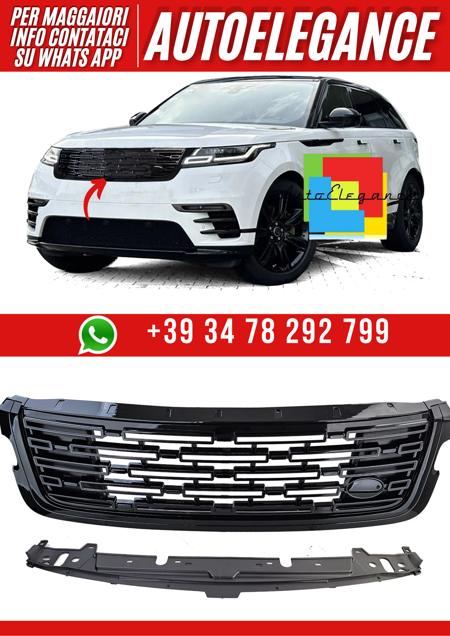 💕Griglia Upgrade Look Nero Lucido Adatto per Range Rover Velar L560 17-23💕