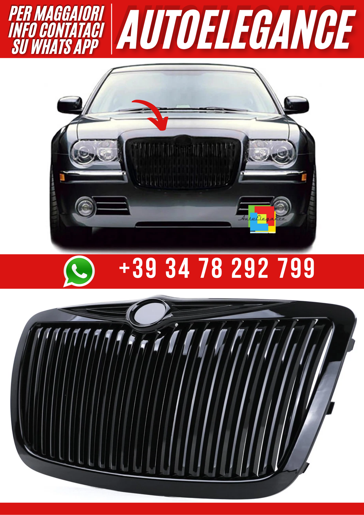 💕Griglia Sportiva Nero Lucido RR Look per Chrysler 300C 04-11💕