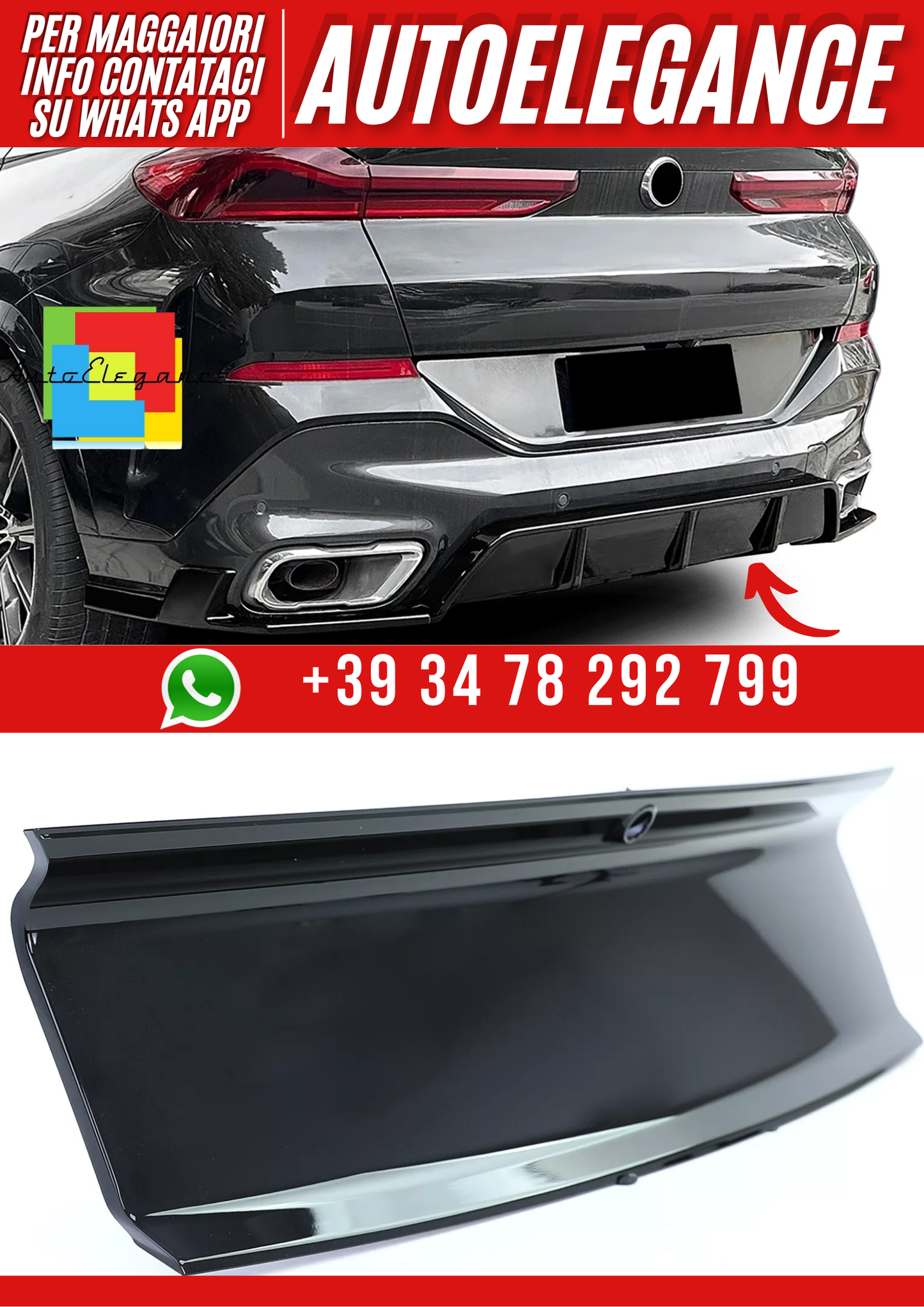 💕Diffusore posteriore Performance Black Gloss adatto per BMW X6 G06 dal 2019💕