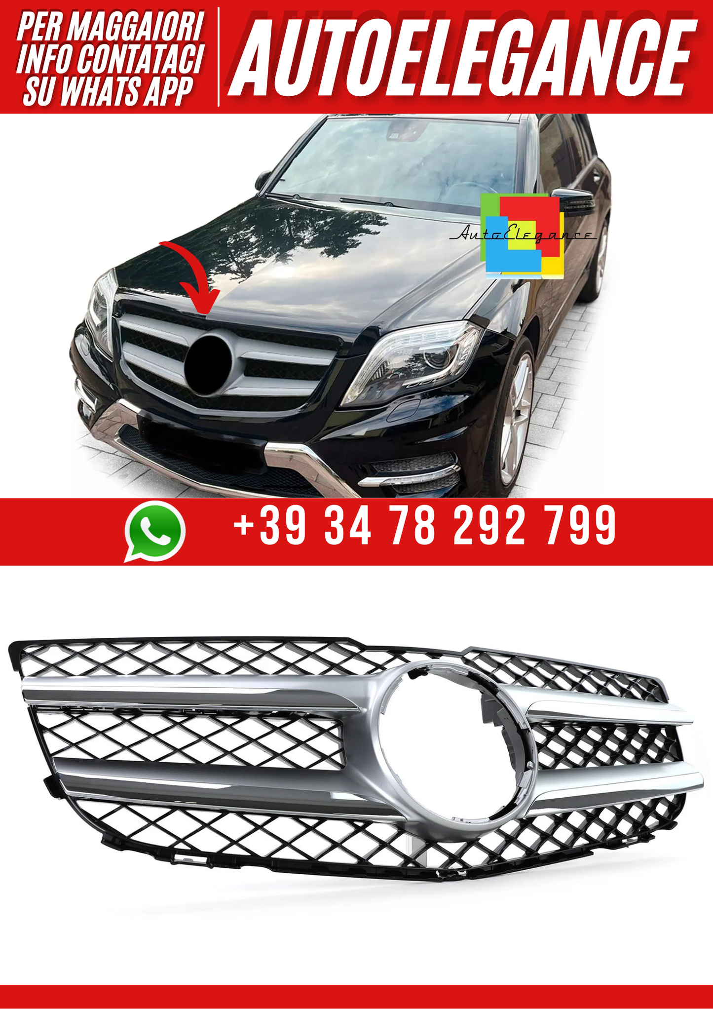 💕Griglia Sport Nero Argento adatto per Mercedes GLK X204 Facelift 12-15💕