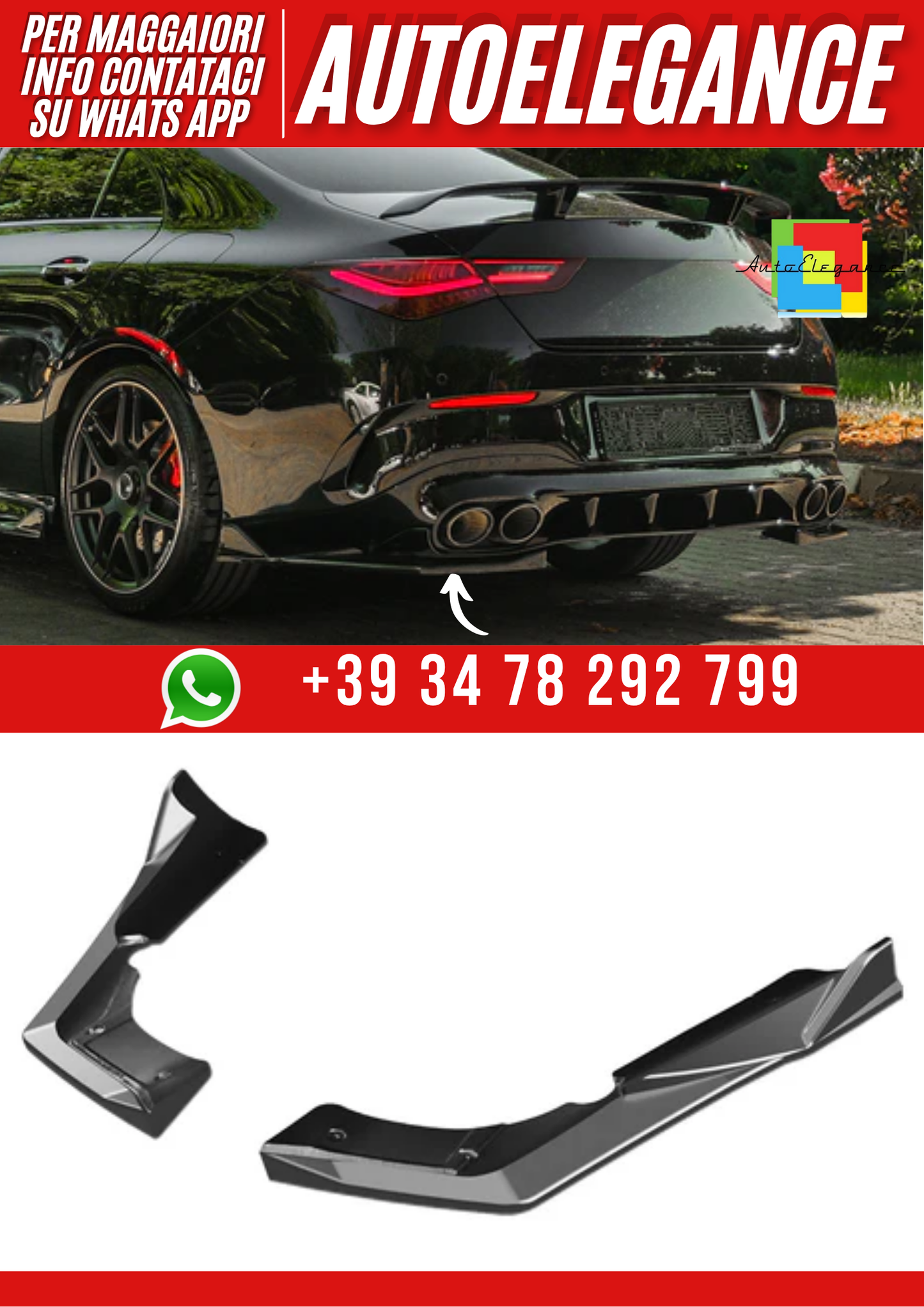 💕Spliter  posteriore  adatto  per MERCEDES CLA35/CLA45 Aero Pack C118 2019-20💕