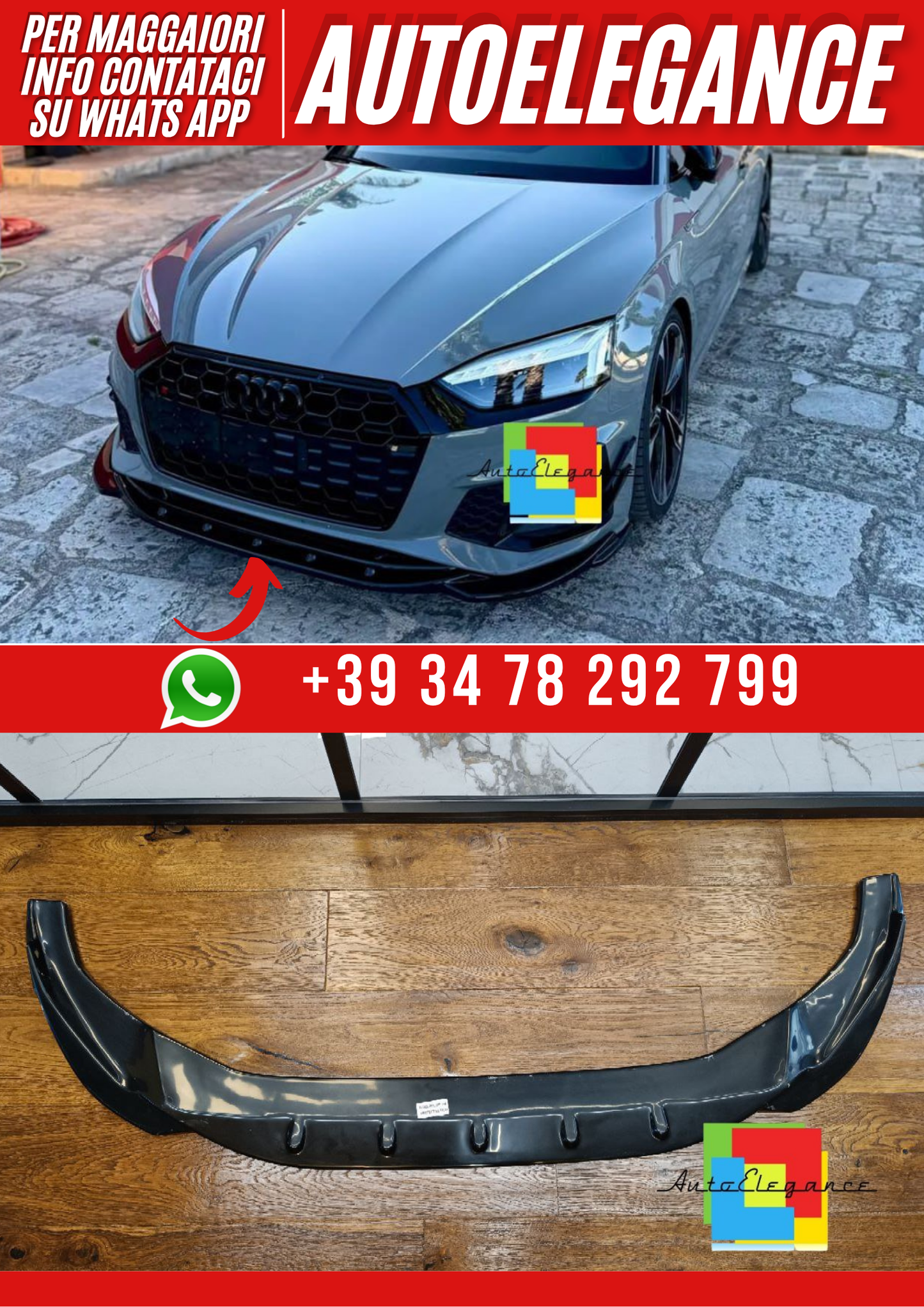💕ART. 1904 SPLITTER A5 F5 2019+ SLINE S5 LIFT NERO LUCIDO💕