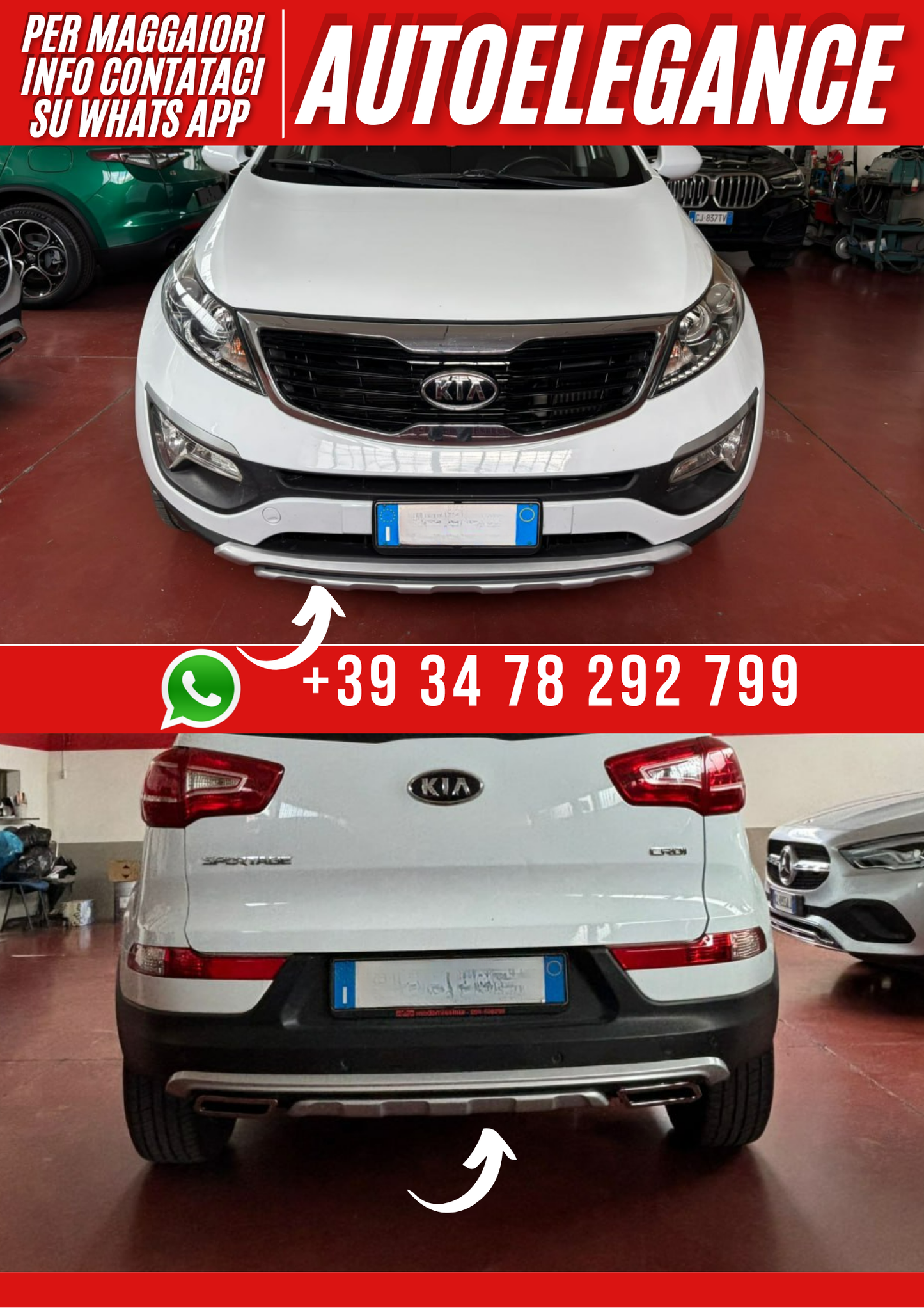 💕Art.0150  Sotto paraurti anteriore + posteriore kia sportage 11-14 diffusore💕