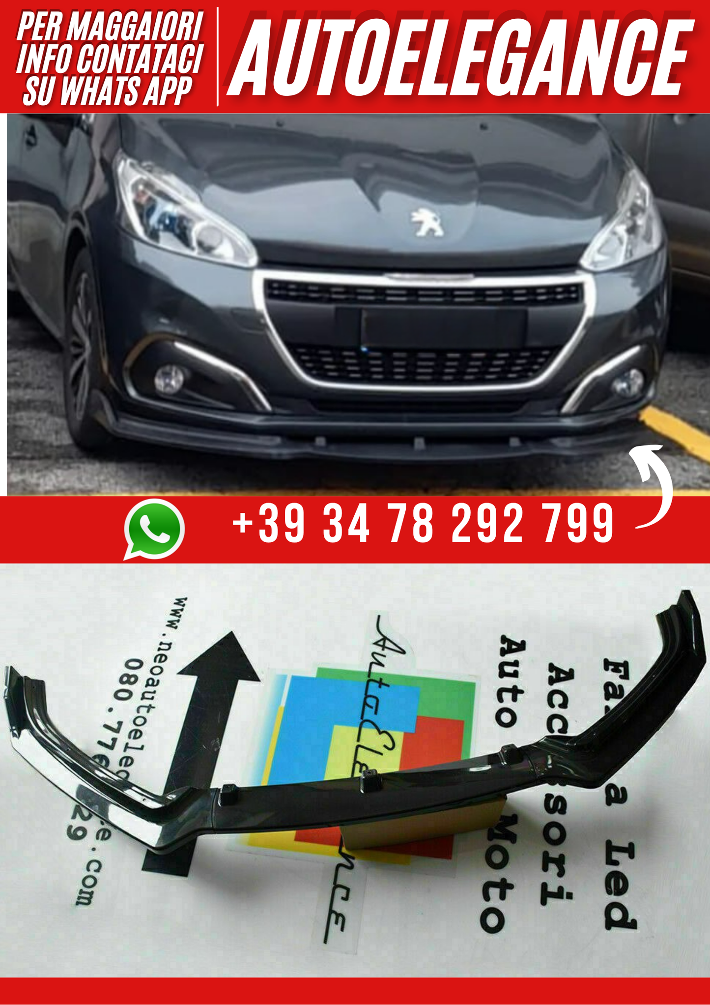 💕Splitter Peugeot  208  nero lucido 3 pezzi 💕